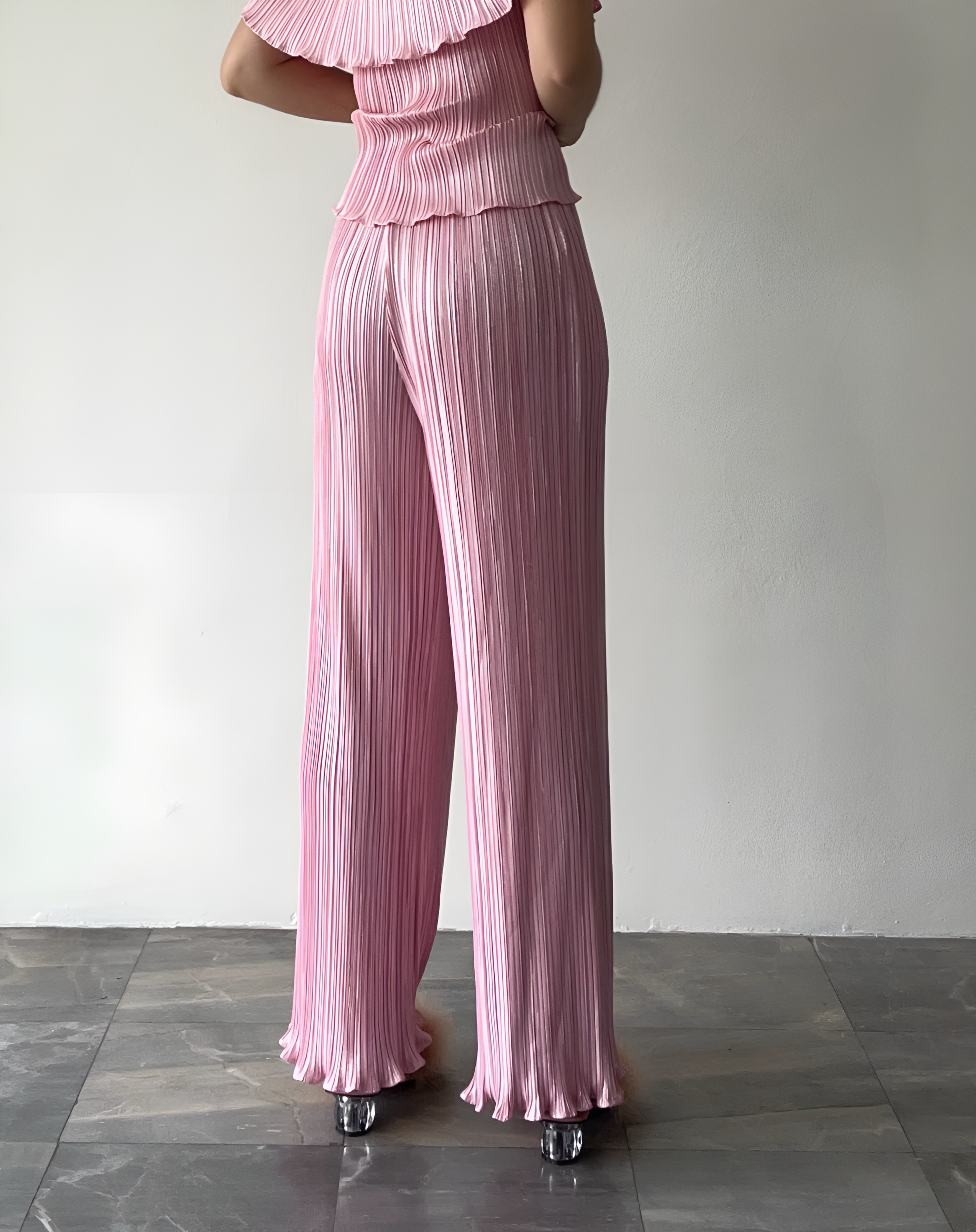 ปรับราคาลง20%!! ยาว 38.5นิ้ว! 2MUAY รุ่น GJO10106-9 กางเกงพลีทคุณภาพ STRAIGHT LEG METALLIC PLEATED PANTS 4สี FREE SIZE