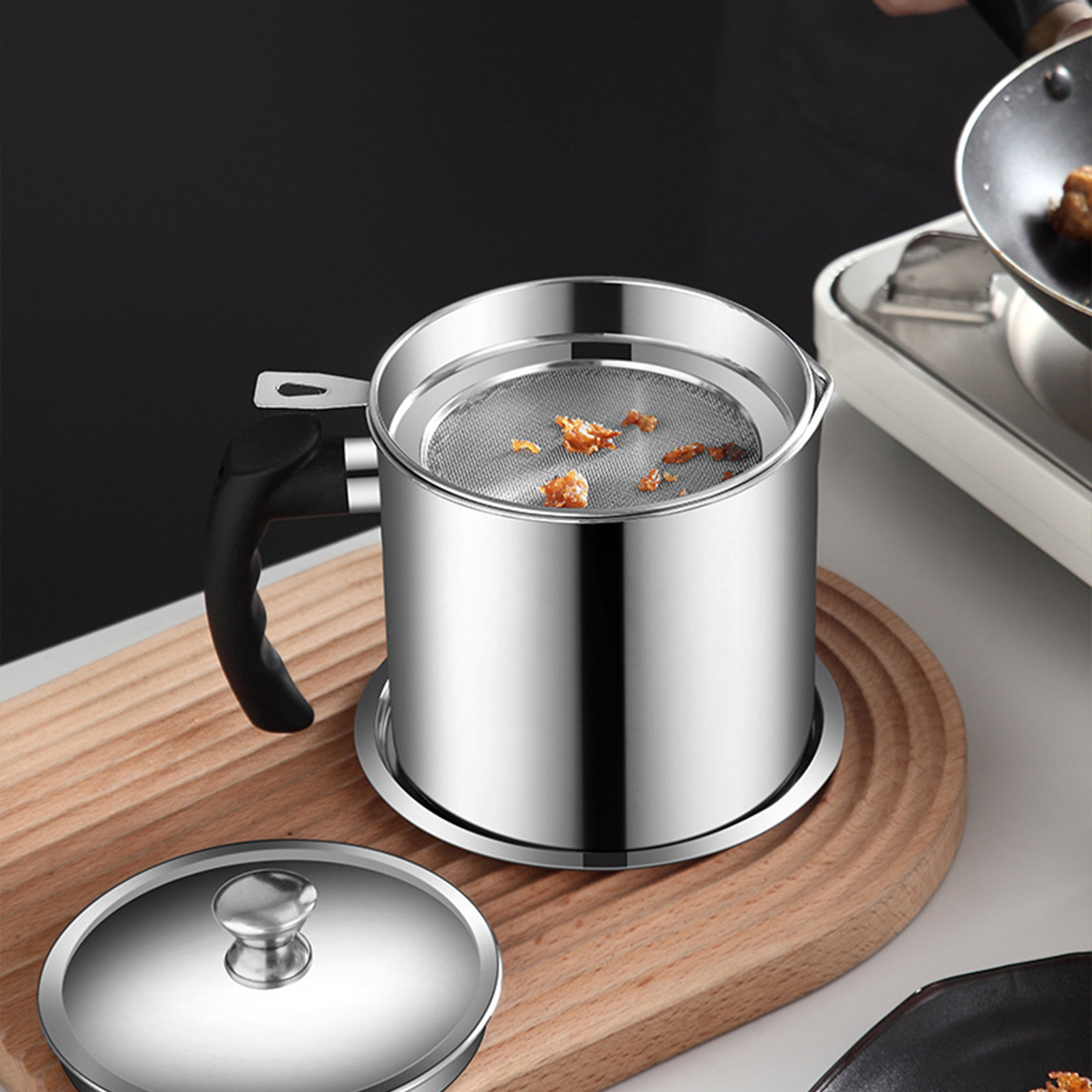 🔥Sale ลดราคา🔥 หม้อเก็บน้ำมัน สแตนเลส304 มีกรองในตัว ถาดรองน้ำมัน เกรดคุณภาพ ทนความร้อนสูง ไม่มีสารตกค้าง