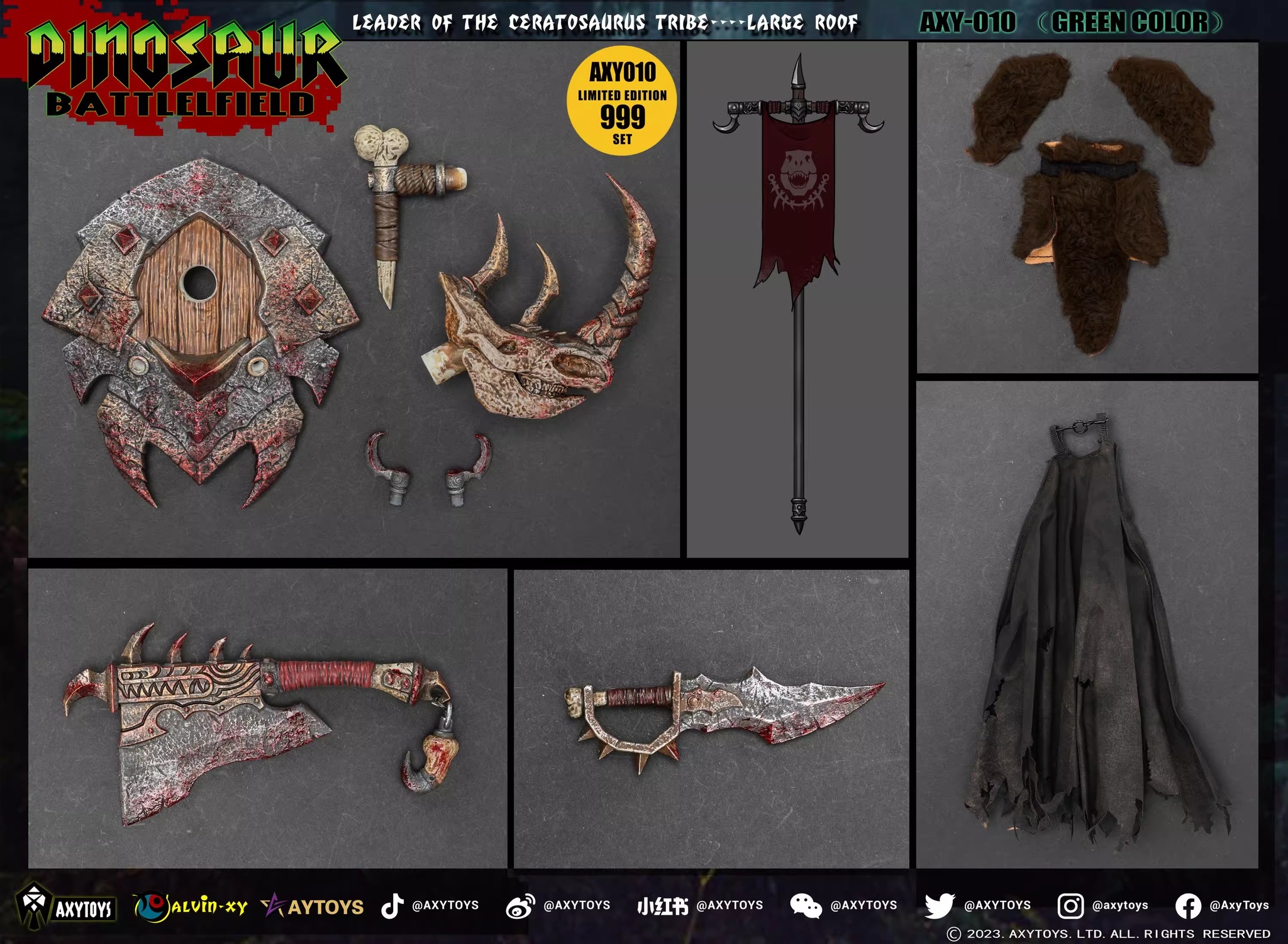 [พร้อมส่ง] AXYTOYS - Dinosaur Battleground Carnivorous Tribe Ceratosaurus (20Cm)- AXY010 Limited Green