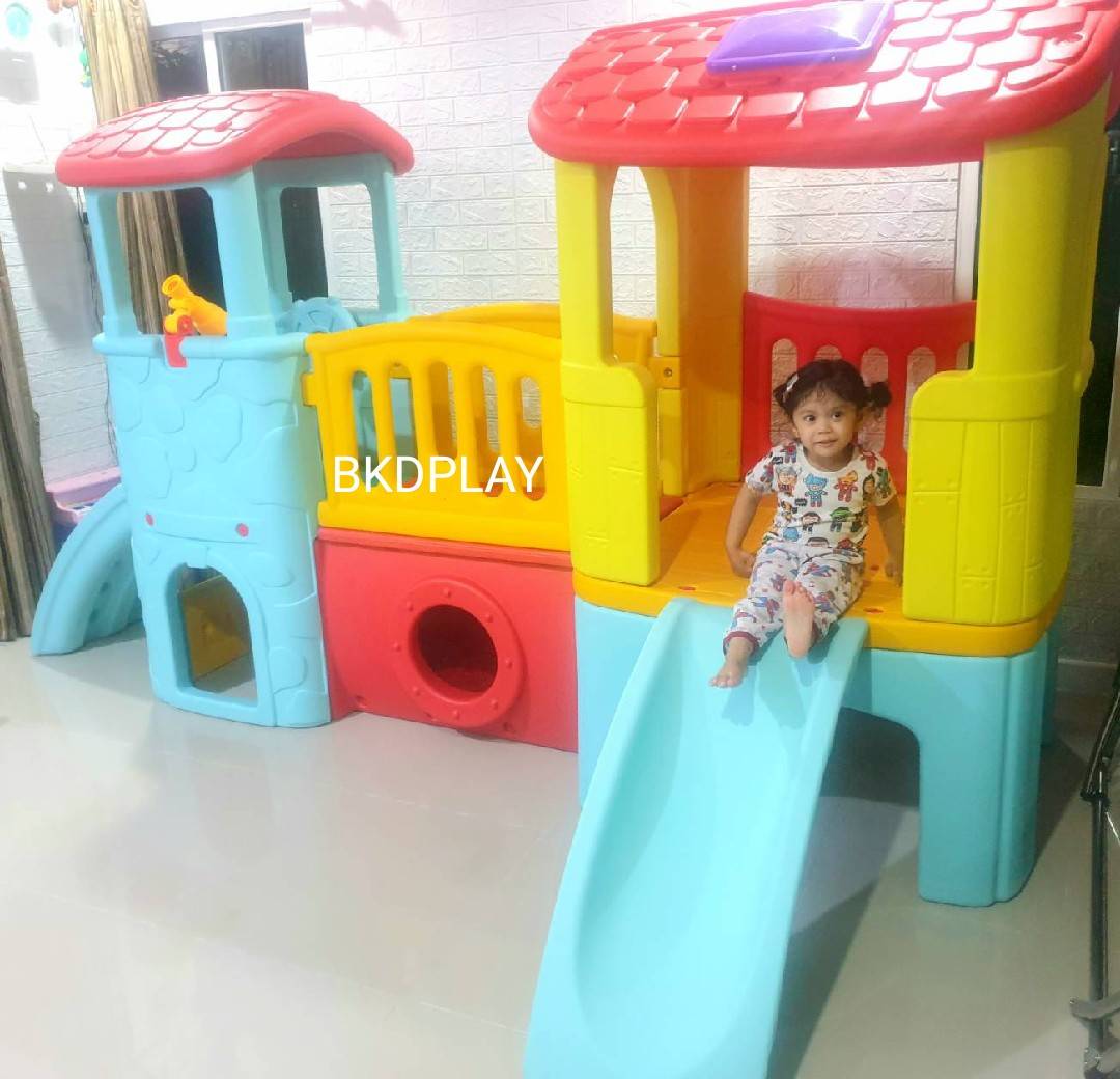 บ้านเด็กวินเทจ สีพาสเทล, สไลเดอร์พร้อมปีนป่าย บ้านสไลเดอร์ของเล่น บ้านน้อยสองชั้น กระดานลื่นพลาสติก,บ้านมีสไลเดอร์ , เครื่องเล่นสนาม พร้อมส่ง