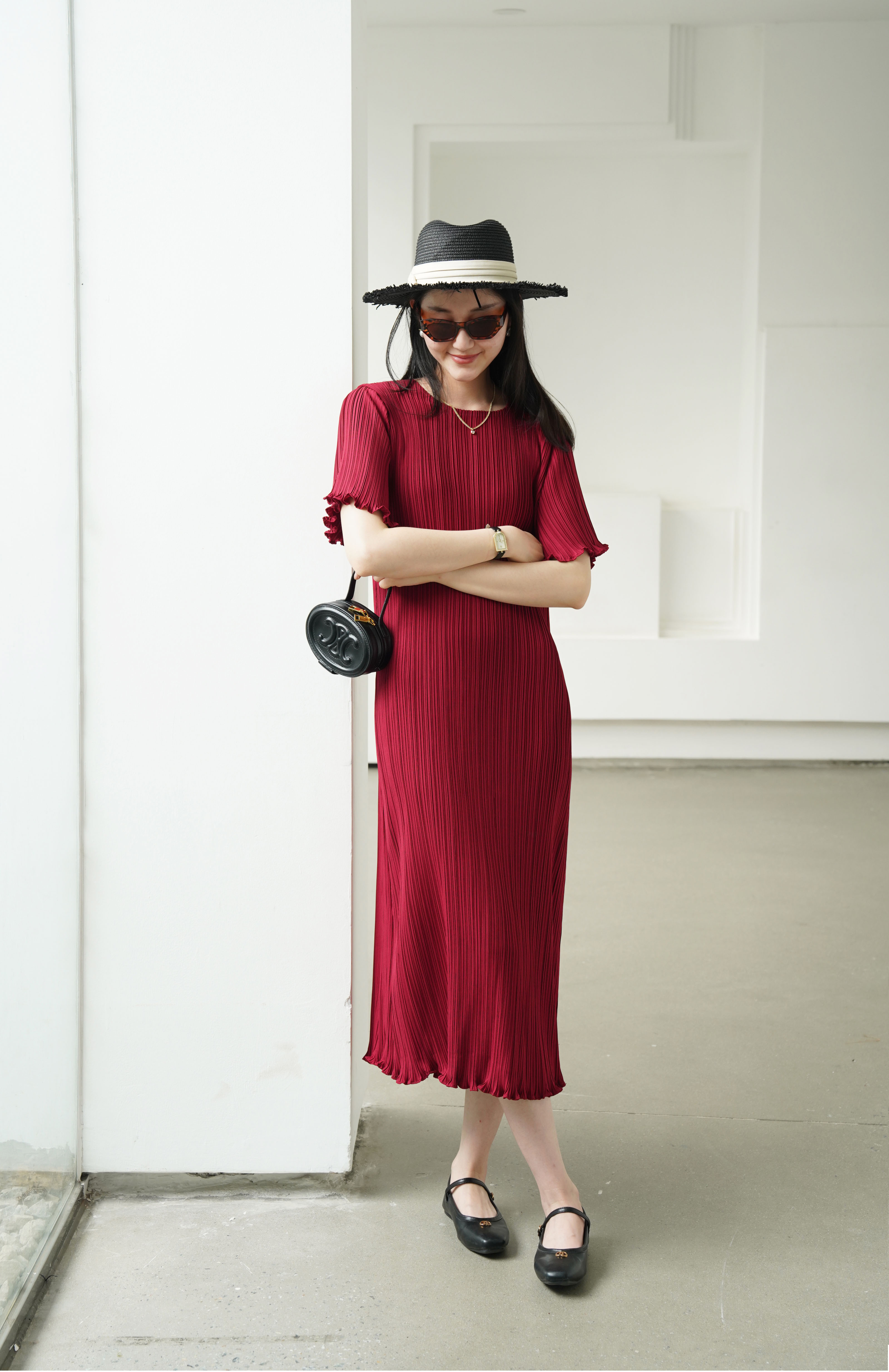 ปรับราคาลง20%!! 2MUAY รุ่น GJO5323 เดรสพลีทคุณภาพ GLAM SHORT SLEEVE PLEATED DRESS 7 สี FREE SIZE