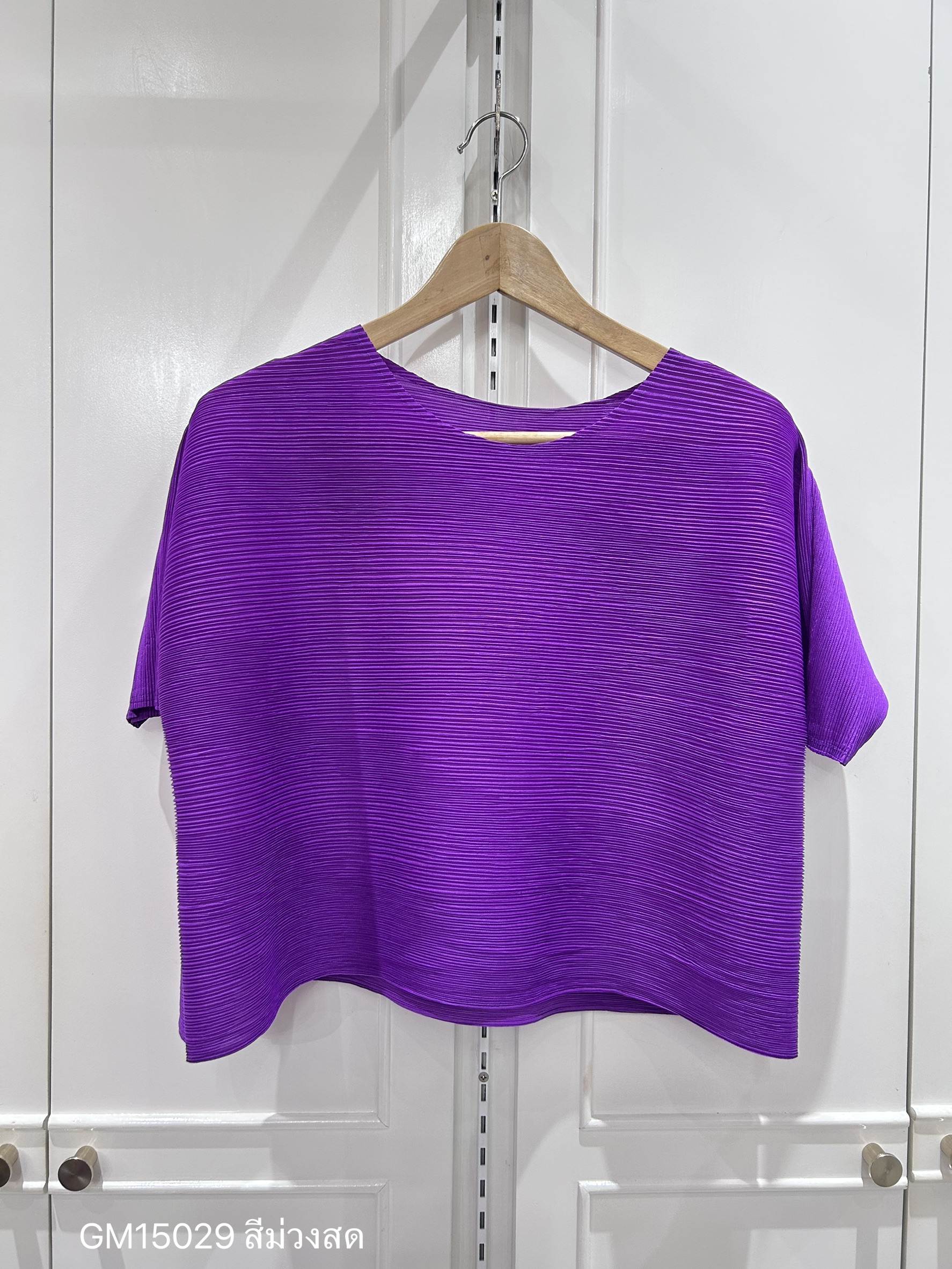 อกถึง48 2MUAY GM15029 เสื้ออัดพลีท SHORT SLEEVE PLEATED TOP 28 สี FREE SIZE