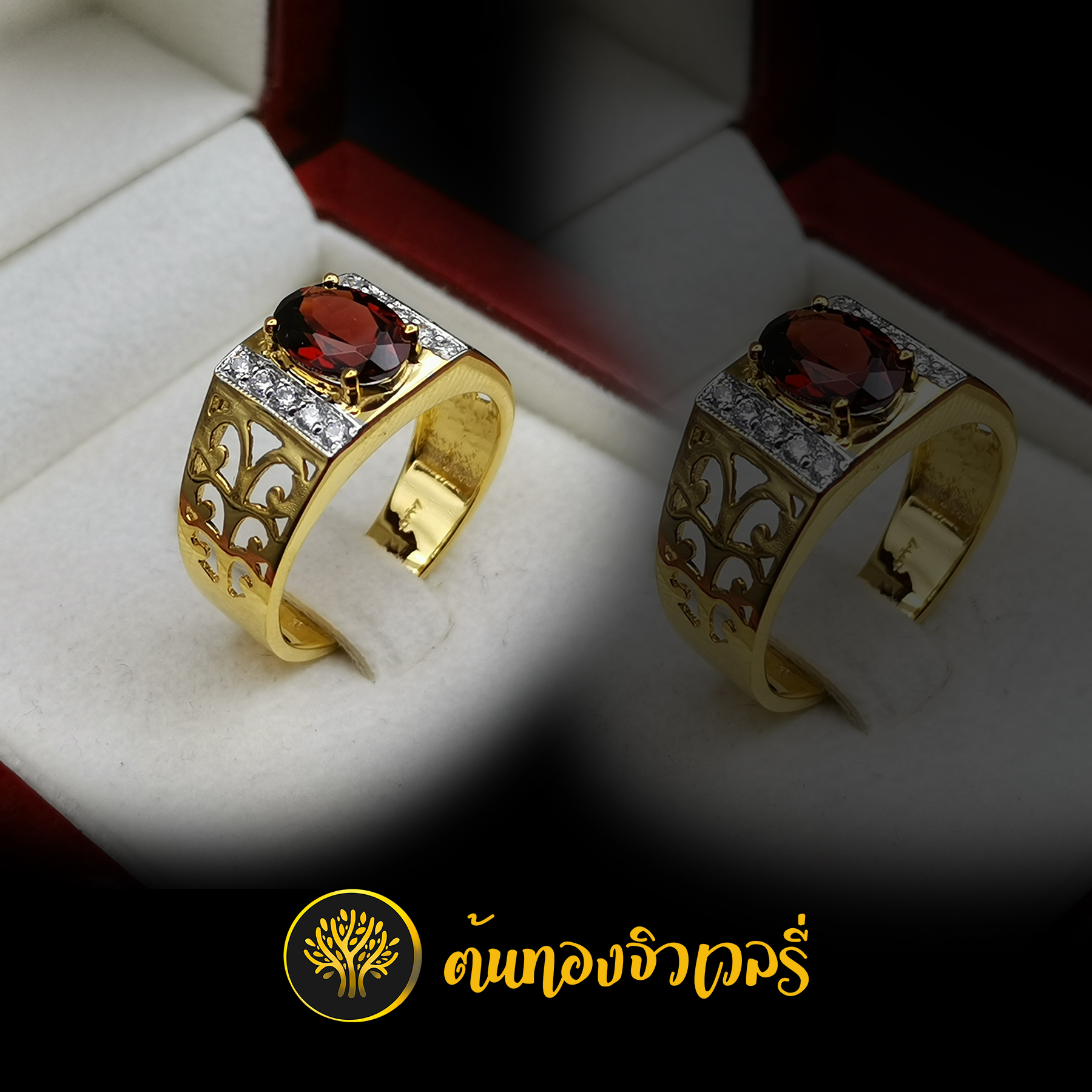 แหวนพลอยทับทิม ฝังเพชรข้าง ก้านฉลุลาย สวยเวอร์ๆอีกแล้ววว
