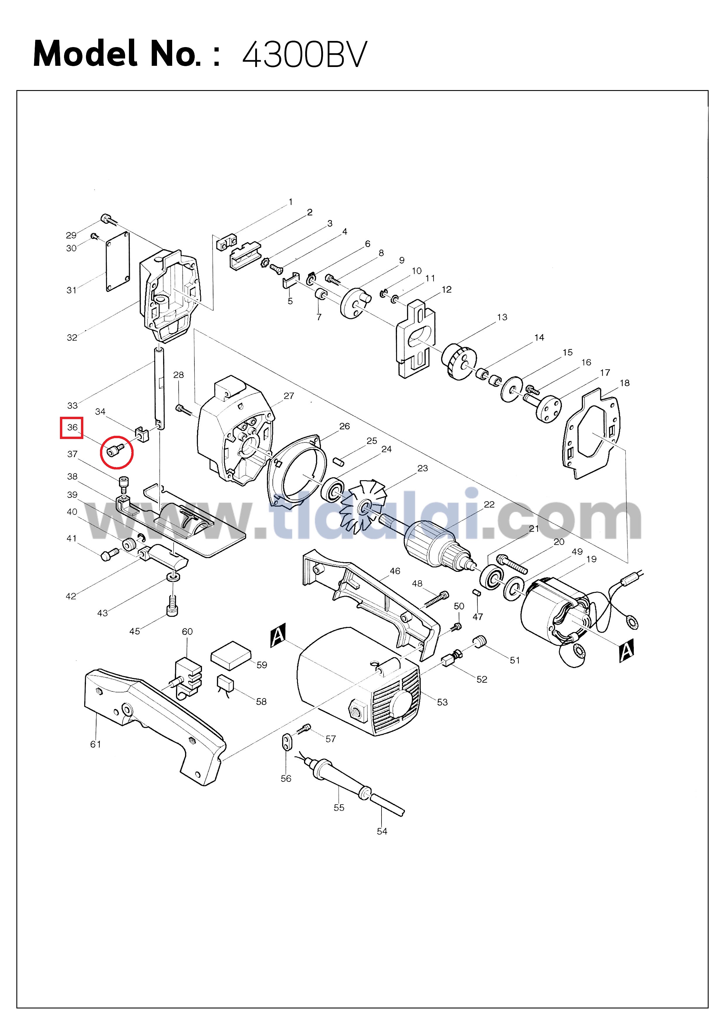 น็อตประกับใบ เลื่อยจิ๊กซอว์ Makita มากีต้า รุ่น 4300BA, 4300BV (ลักษณะน็อตเป็นหัวหกเหลี่ยม มาพร้อมแหวน)