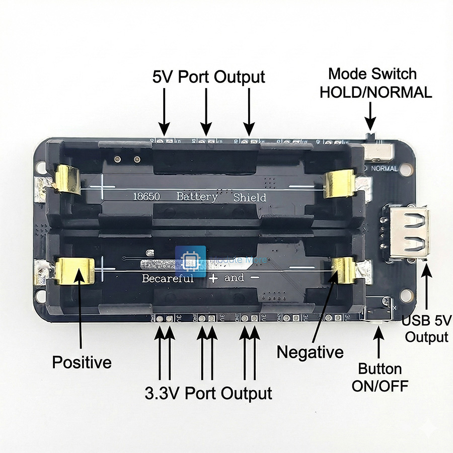 18650 Battery Shield V3 2-Slot พร้อมสาย 5V 2A สำหรับ ESP32 Arduino