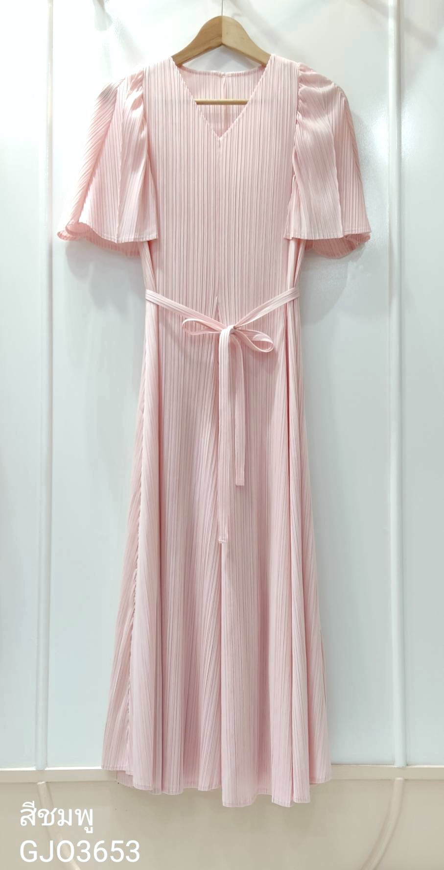 2MUAY รุ่น GJO3653 เดรสผู้หญิง เดรสพลีทคุณภาพ 10สี FREE SIZE V NECK FLARE SLEEVE PLEATED DRESS