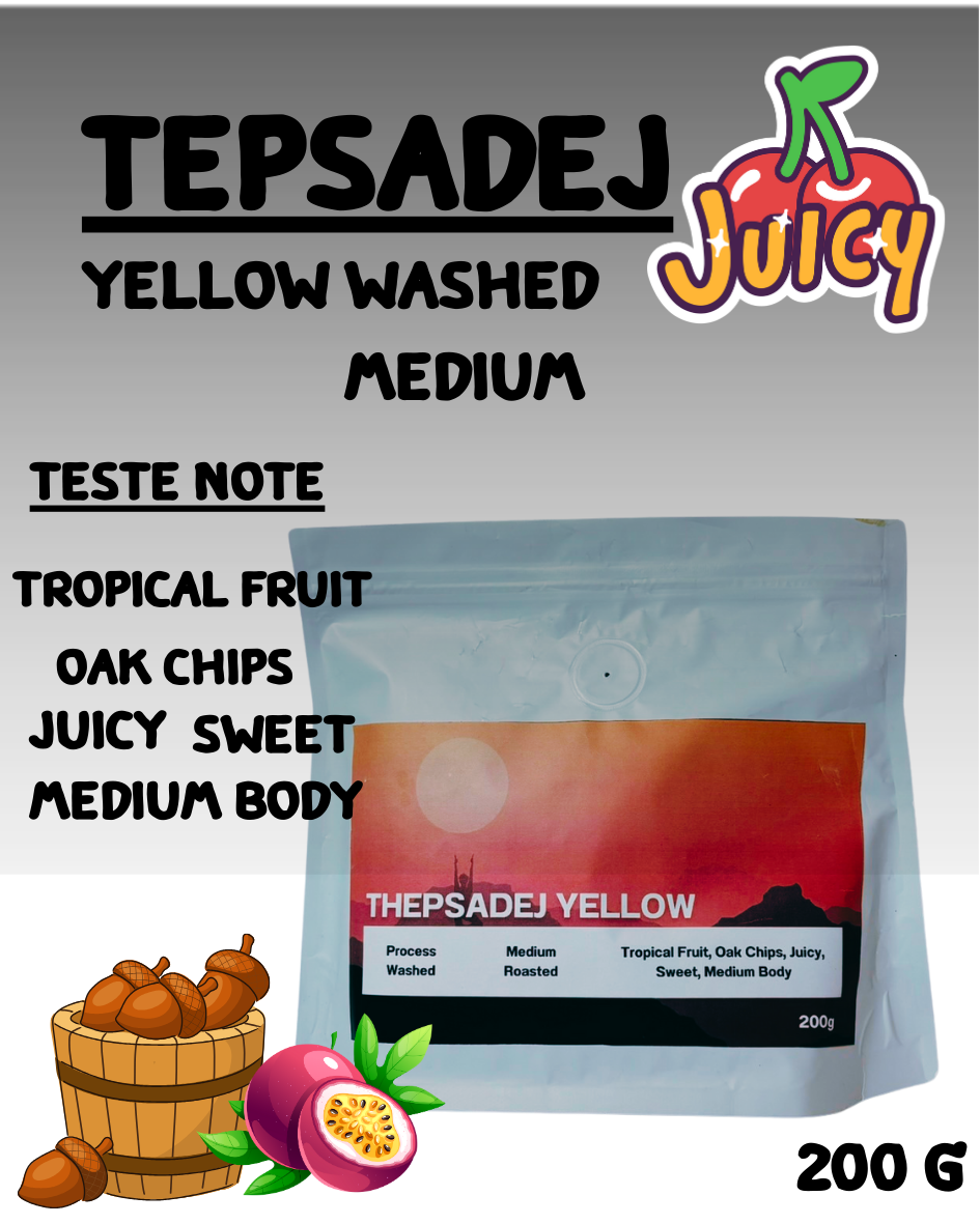 กาแฟคั่ว เทพเสด็จเยลโล่ Yellow wash Process คั่ว Medium Roast ขนาดบรรจุ 200 กรัม