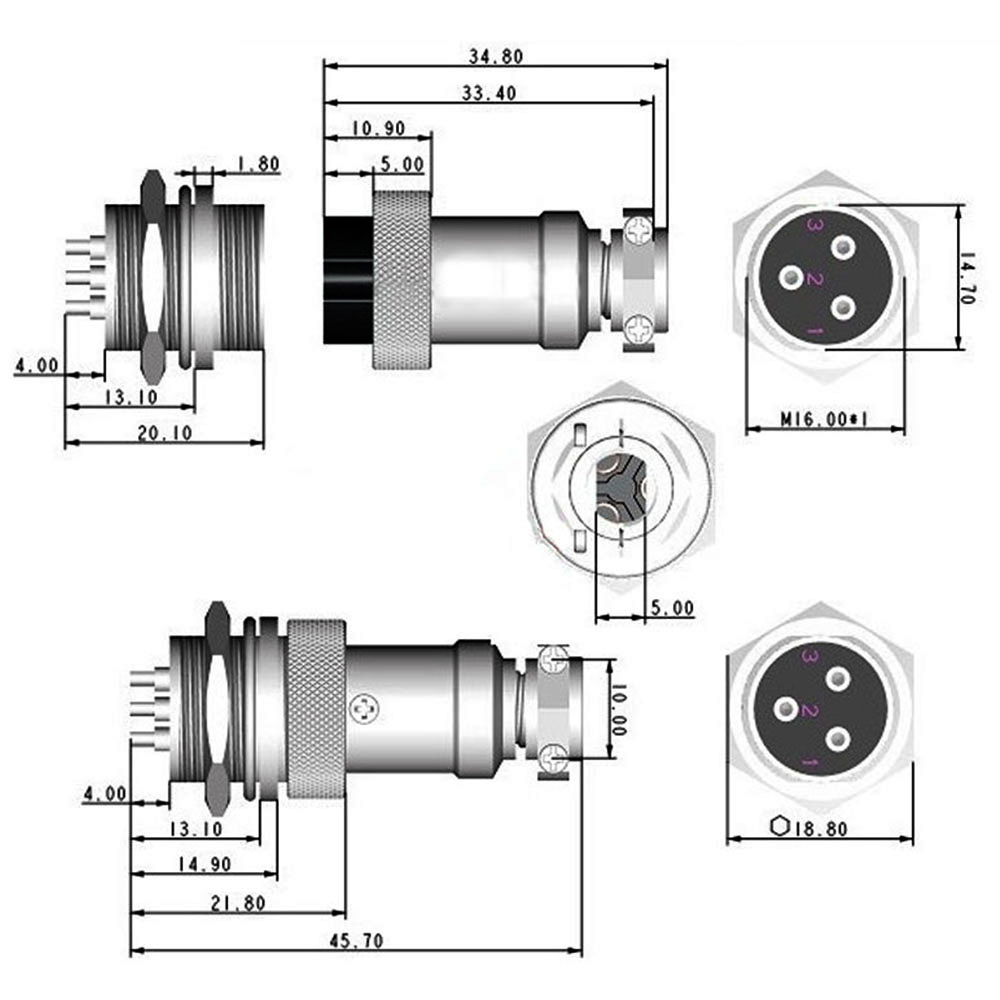 ปลั๊กเหล็ก GX16 - 4 PIN Male & Female - Connectors Socket Aviation Plug