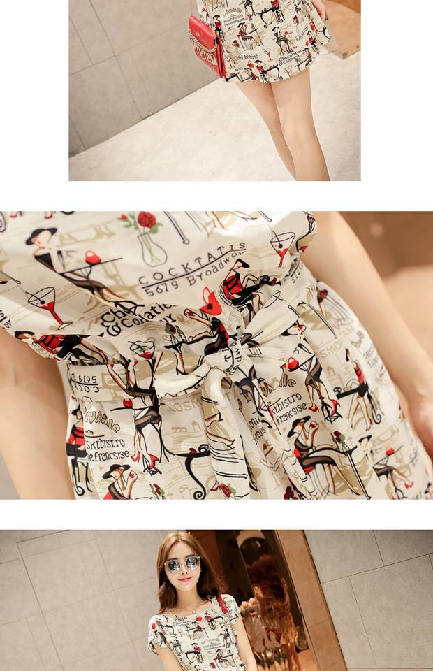 ชุดเดรส แฟชั่นเกาหลี ผ้าชีฟองเนื้อดี เอวจั้มผูกสายได้ ลายตามแบบ มี 2 สี ครีมและน้ำเงิน