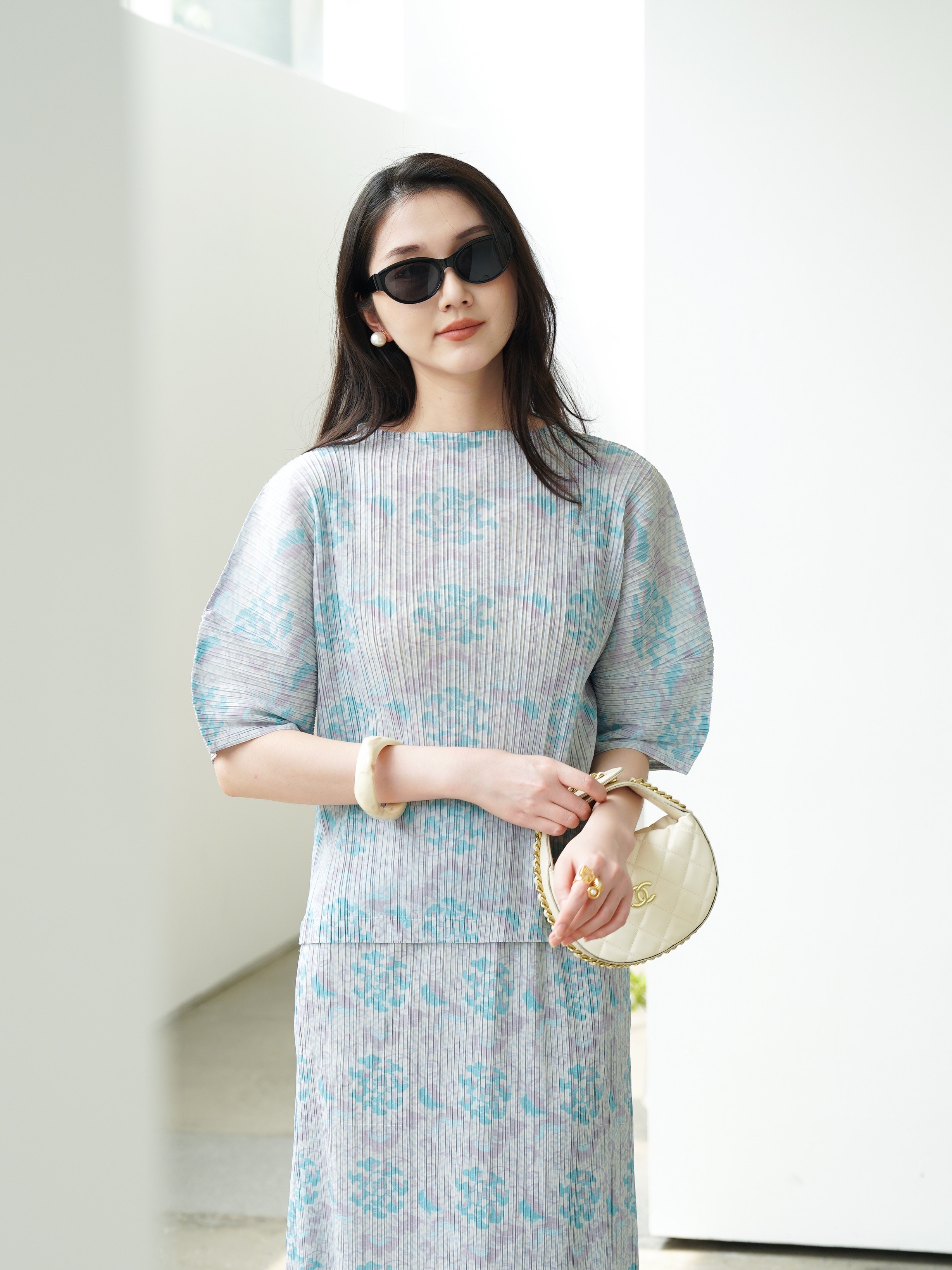 ปรับราคาลง20%!! 2MUAY รุ่น GJO10078 เสื้อพลีทคุณภาพ SHORT SLEEVE PRINTED PLEATED TOP 4 สี FREE SIZE