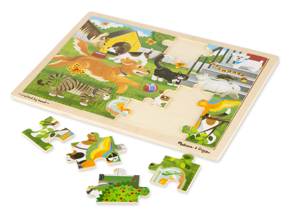 ชุดจิ๊กซอไม้ รุ่นสัตว์เลี้ยง 24ชิ้น ส่งเสริมการเล่นแบบมีสมาธิ Wooden Jigsaw Puzzle Pets 24pc Melissa&Doug, ของเล่นเสริมพัฒนาการ, ของเล่น
