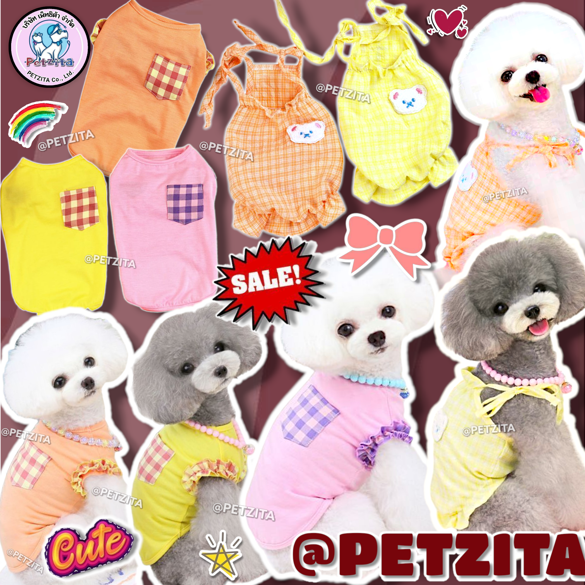 🇹🇭ร้านไทยพร้อมส่ง🇹🇭 💥SALE💥 🐶🐱💃 🎀 เสื้อสีสันสดใสหวานแหวว เสื้อผ้าสัตว์เลี้ยง สุนัข หมา แมว PET