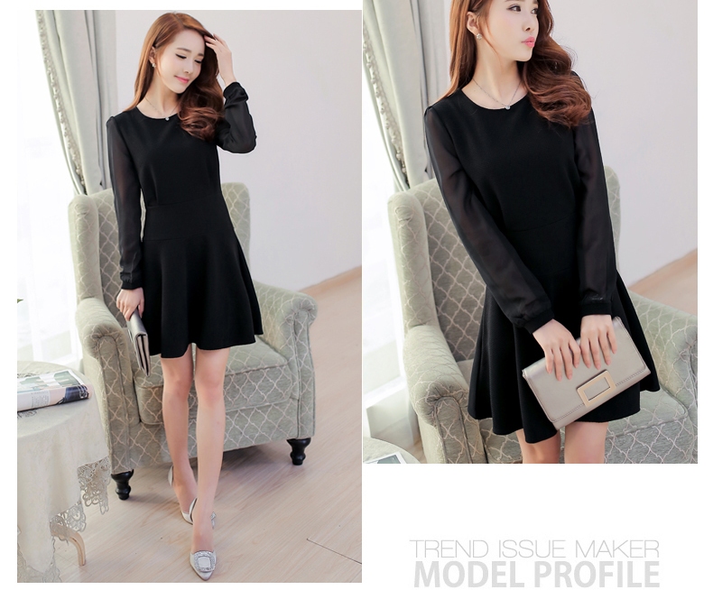 เดรสสีดำ ผ้ายืดหยุ่นเนื้อดี ช่วงแขนตัดต่อผ้าชีฟอง งานตามแบบ สีดำ