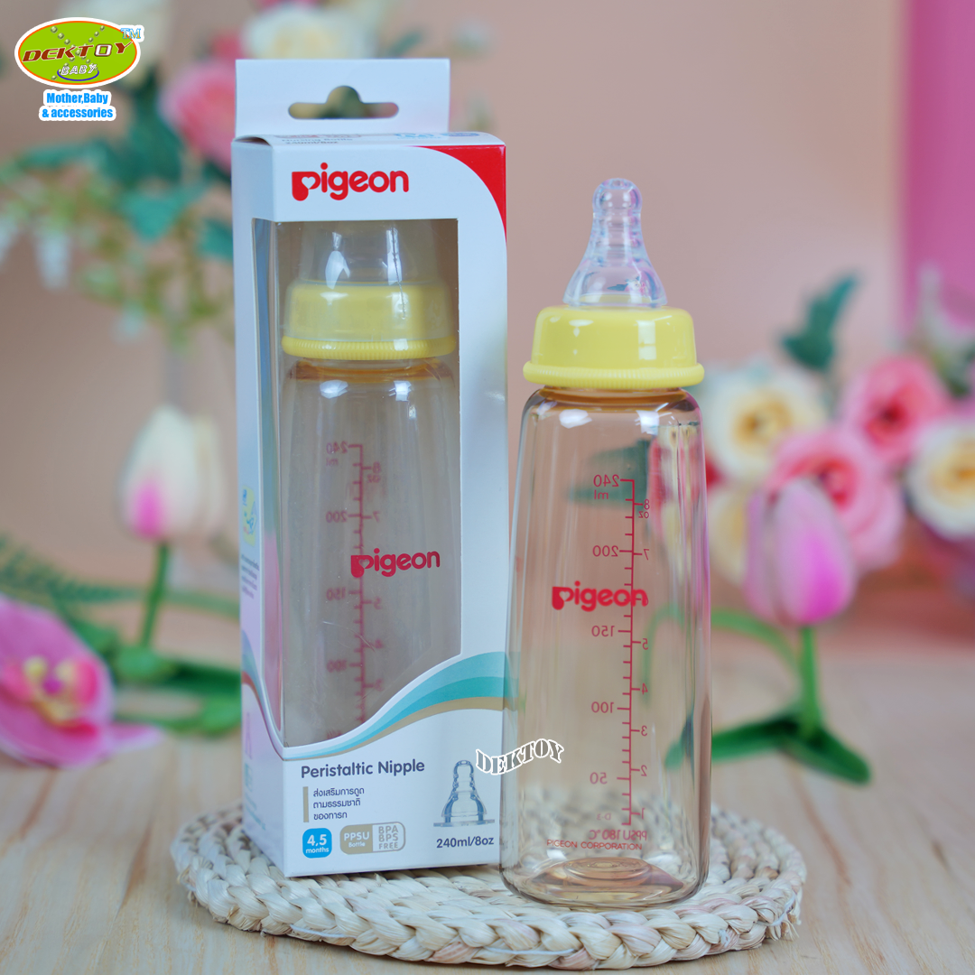 PIGEON พีเจ้น ขวดนมพีเจ้นสีชา PPSU 8 ออนซ์ 240 มล ทรงมาตรฐาน พร้อมจุกนมเสมือนนมมารดา รุ่น มินิ size M