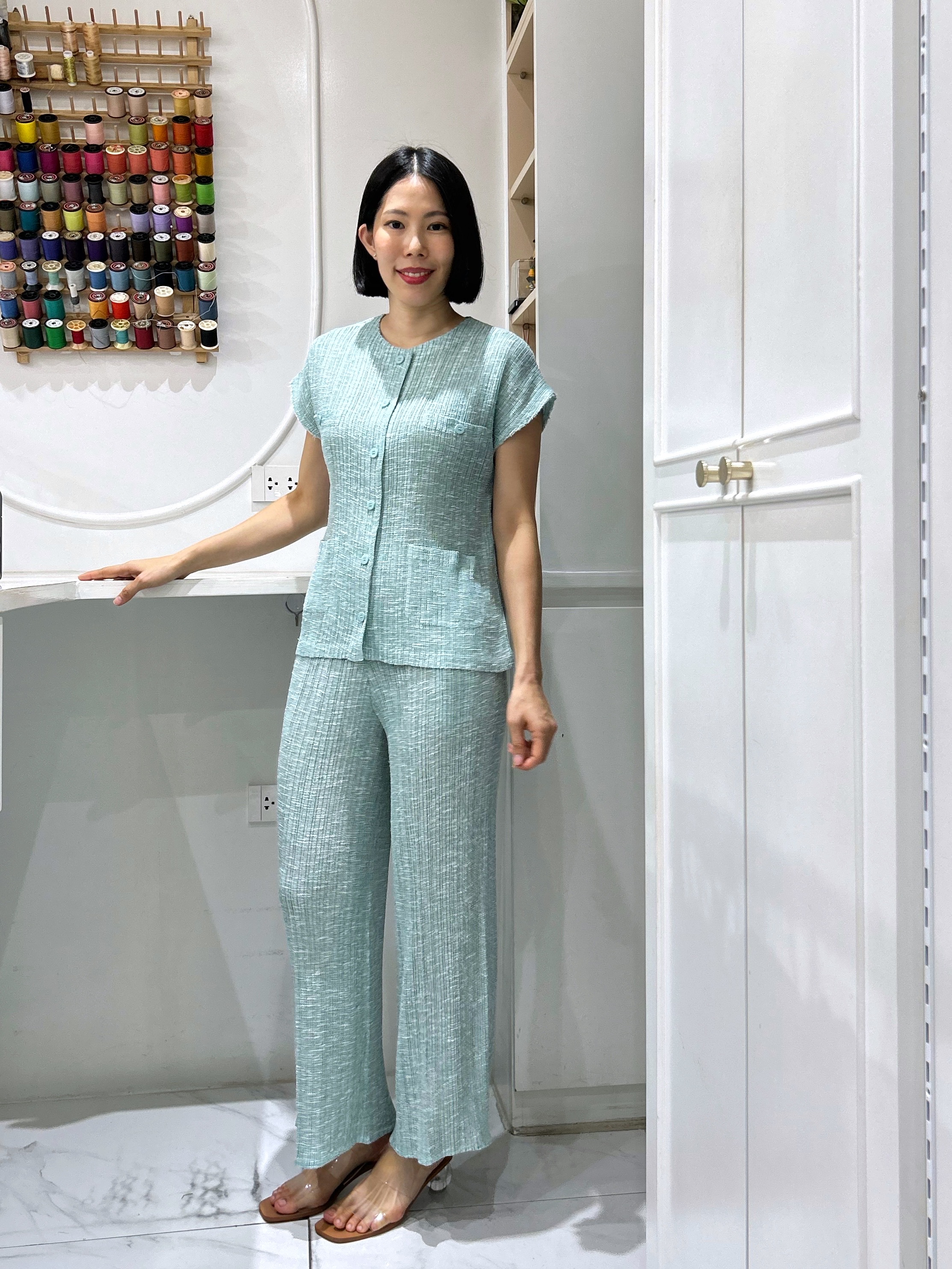 2MUAY รุ่น GJO11252 / GJO10247 เซ็ตอัดพลีท ROUND NECK METALLIC KNIT PLEATED SET 9 สี FREE SIZE