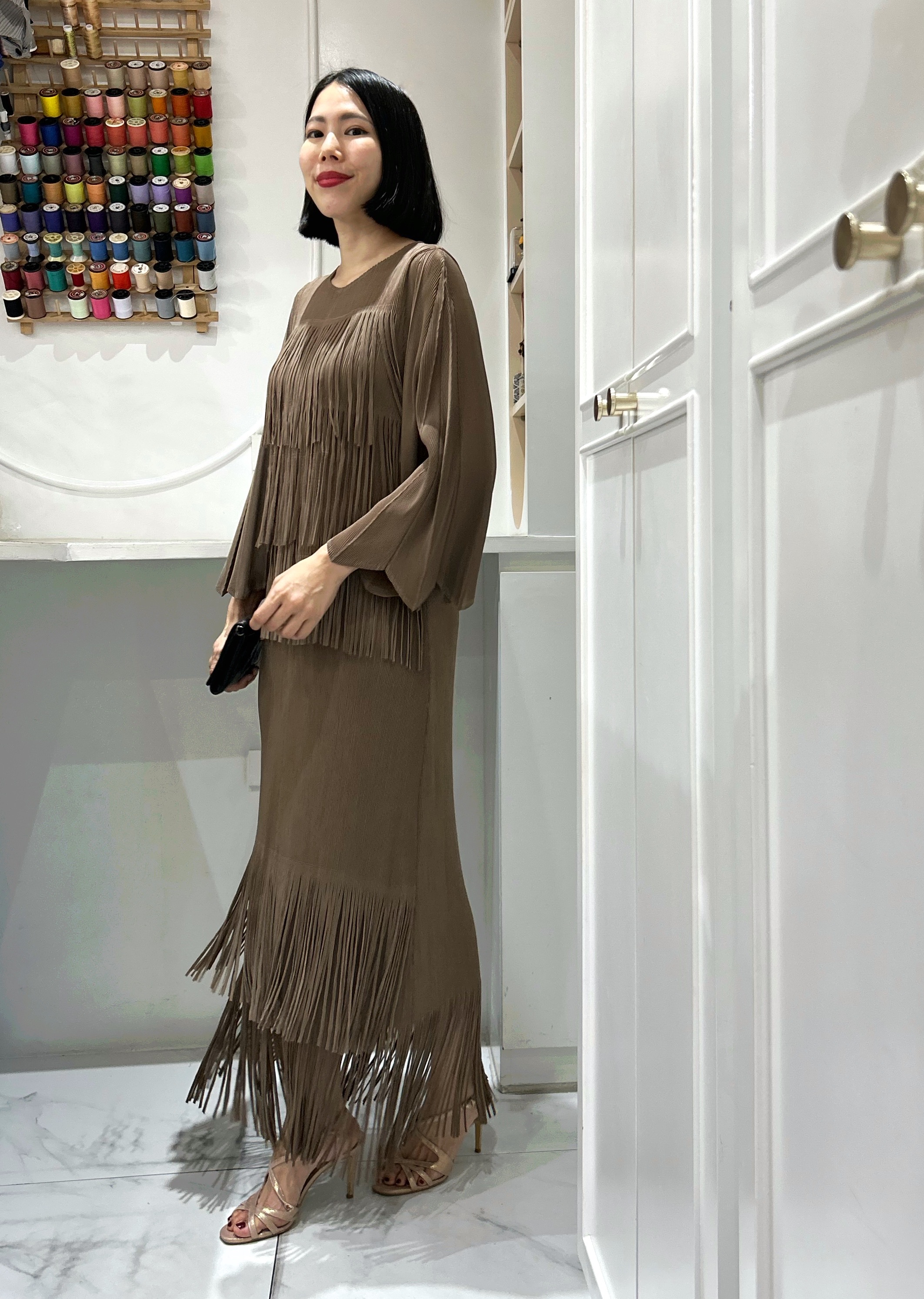2MUAY รุ่น GA90178 เดรสอัดพลีท FRINGE LAYER PLEATED DRESS 11 สี FREE SIZE