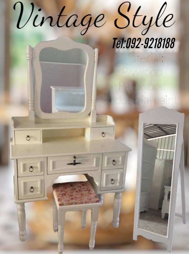 👑#shabbyChicStyle💄โต๊ะเครื่องแป้ง💁#โต๊ะกระจก🛋🛠ตู้vintage🔖สีขาว 12-09-0023