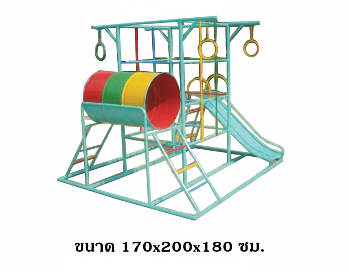 ชุดรวมA เครื่องเล่นสนามกลางแจ้ง เครื่องเล่นสนามเหล็ก ประกอบด้วยสไลเดอร์ชิงช้าปีนป่ายบาร์โหน อุโมงค์ลอด OutdoorPlayground,ผลิตเครื่องเล่นสนาม,สนามเด็กเล่น,เครื่องเล่นงบสพฐ.ประชารัฐ ราคาโรงงาน ขนาด 170x200x180 ซม.