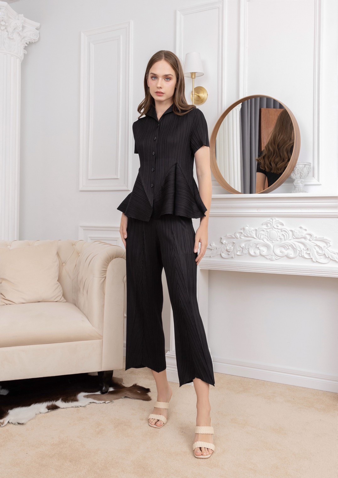 2MUAY รุ่น GJO2103/GJO2088-1 เซ็ตพลีทคุณภาพ เซ็ตใส่ได้บ่อย 8สี FREE SIZE BUTTONFRONT VOLUME TOP PLEATED SET