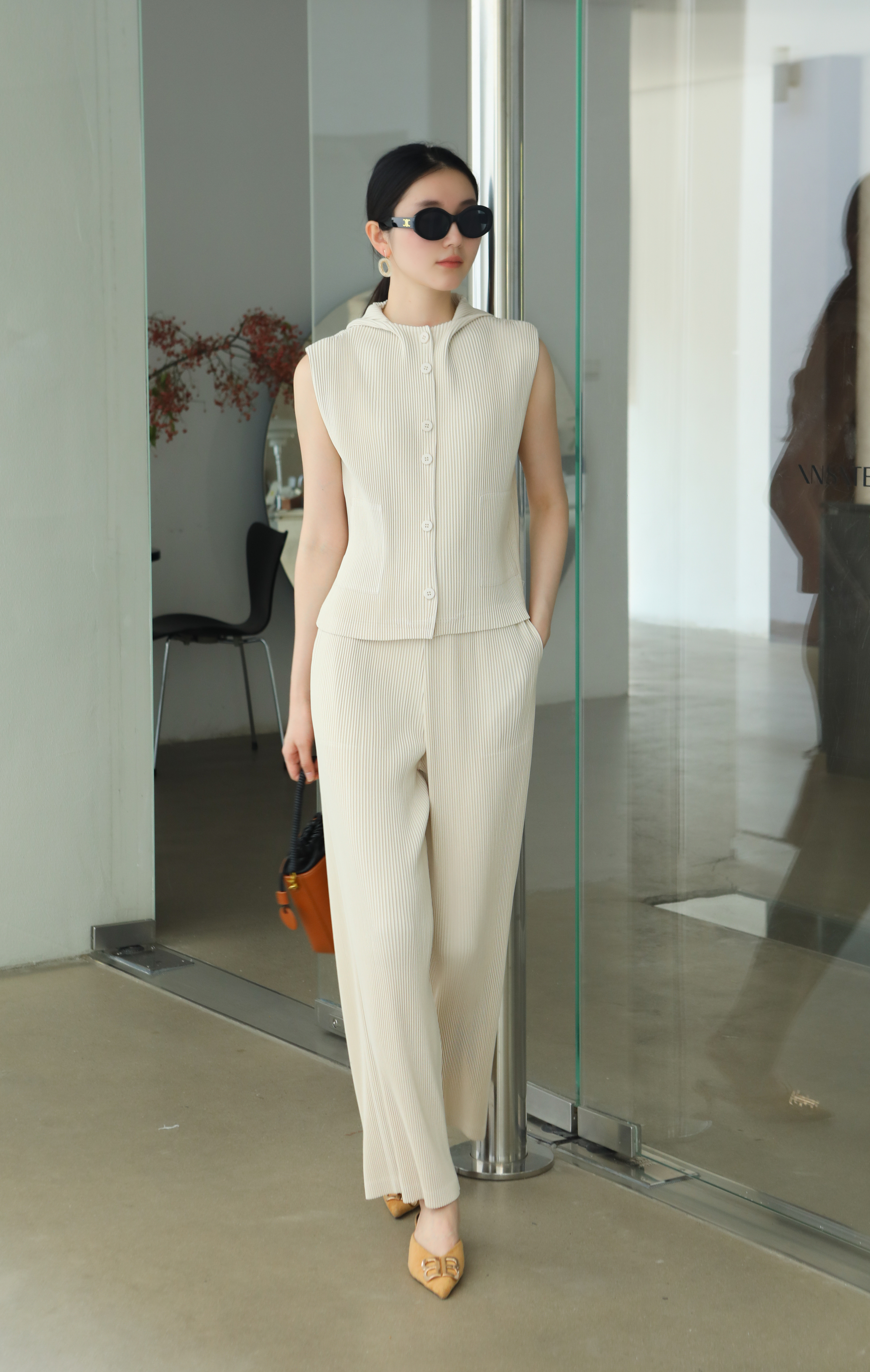 2MUAY รุ่น GJO5103-9 / GJO5151-9 เซ็ตพลีทคุณภาพ THICK SLEEVELESS HOODED TOP WITH PANT PLEATED SET 8สี FREE SIZE