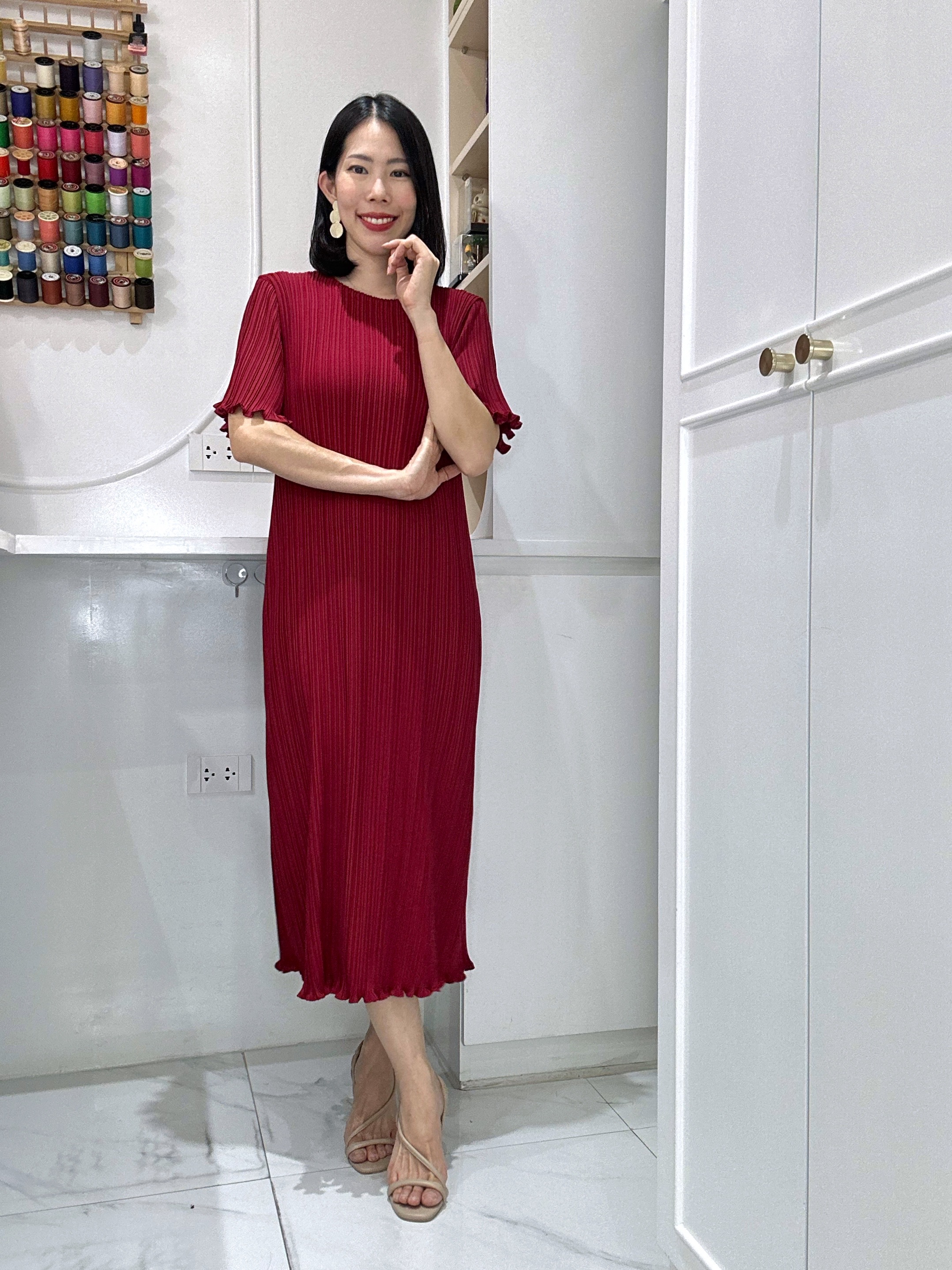 ปรับราคาลง20%!! 2MUAY รุ่น GJO5323 เดรสพลีทคุณภาพ GLAM SHORT SLEEVE PLEATED DRESS 7 สี FREE SIZE