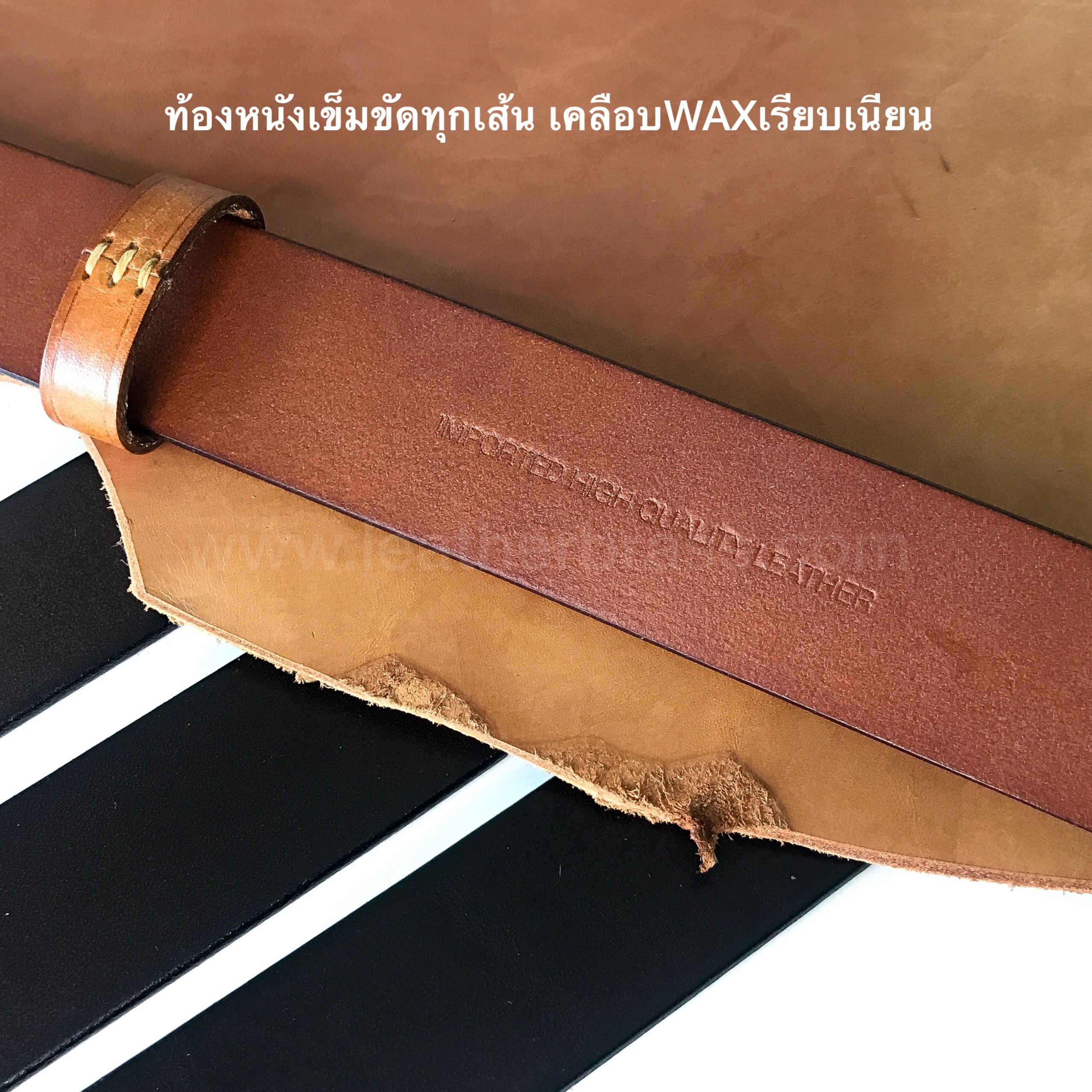 SNเงา เข็มขัดหนังฟอกฟาดประกอบหัวเข็มขัดสเตนเลสแท้ ชนิดเงา หมุดสเตนเลสแท้ ขนาด38มิล leatherbrass**ราคาต่อเส้น**