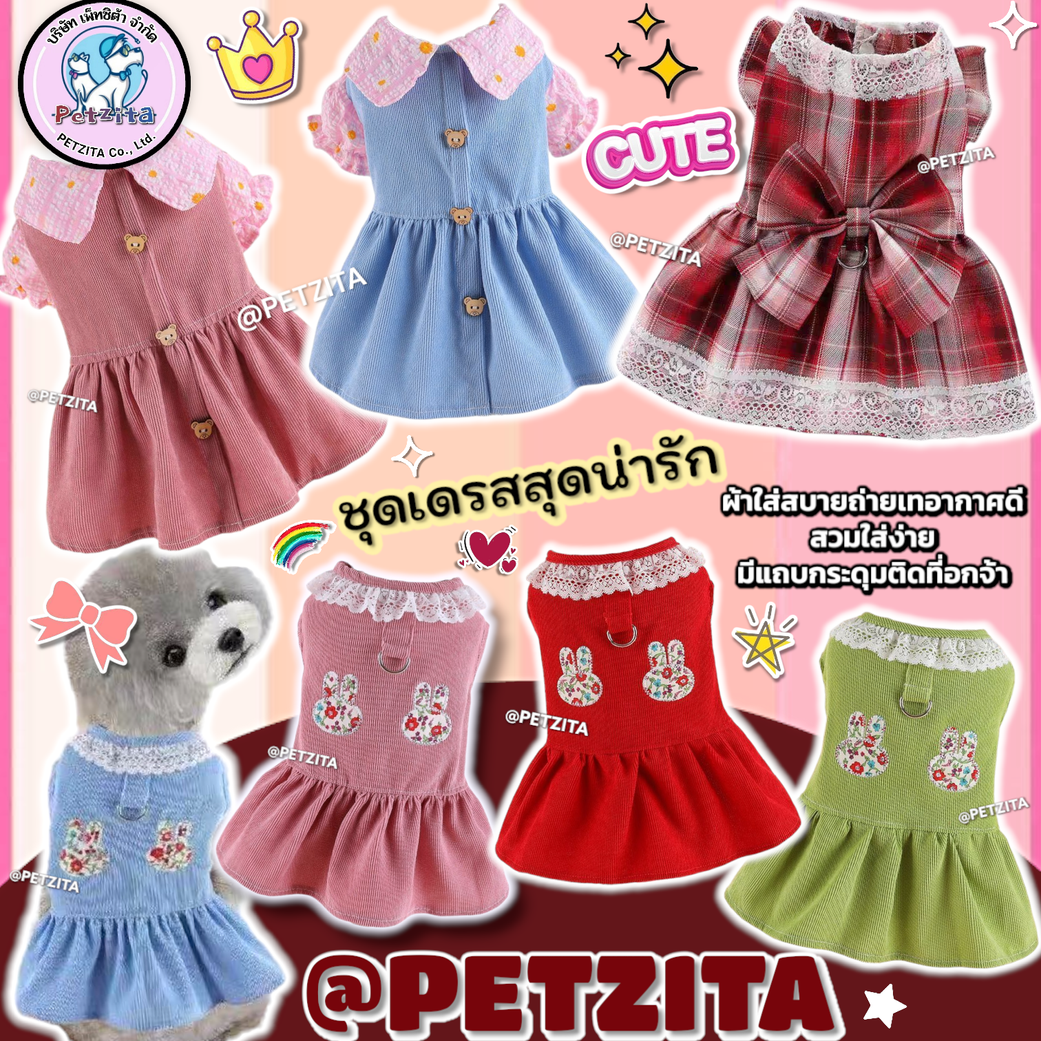 🇹🇭พร้อมส่ง🇹🇭💥👗 เดรสสาวน้อยหวานแหวว น่ารักสุดๆ for pet สุนัข หมา แมว🐶🐱🐰💕