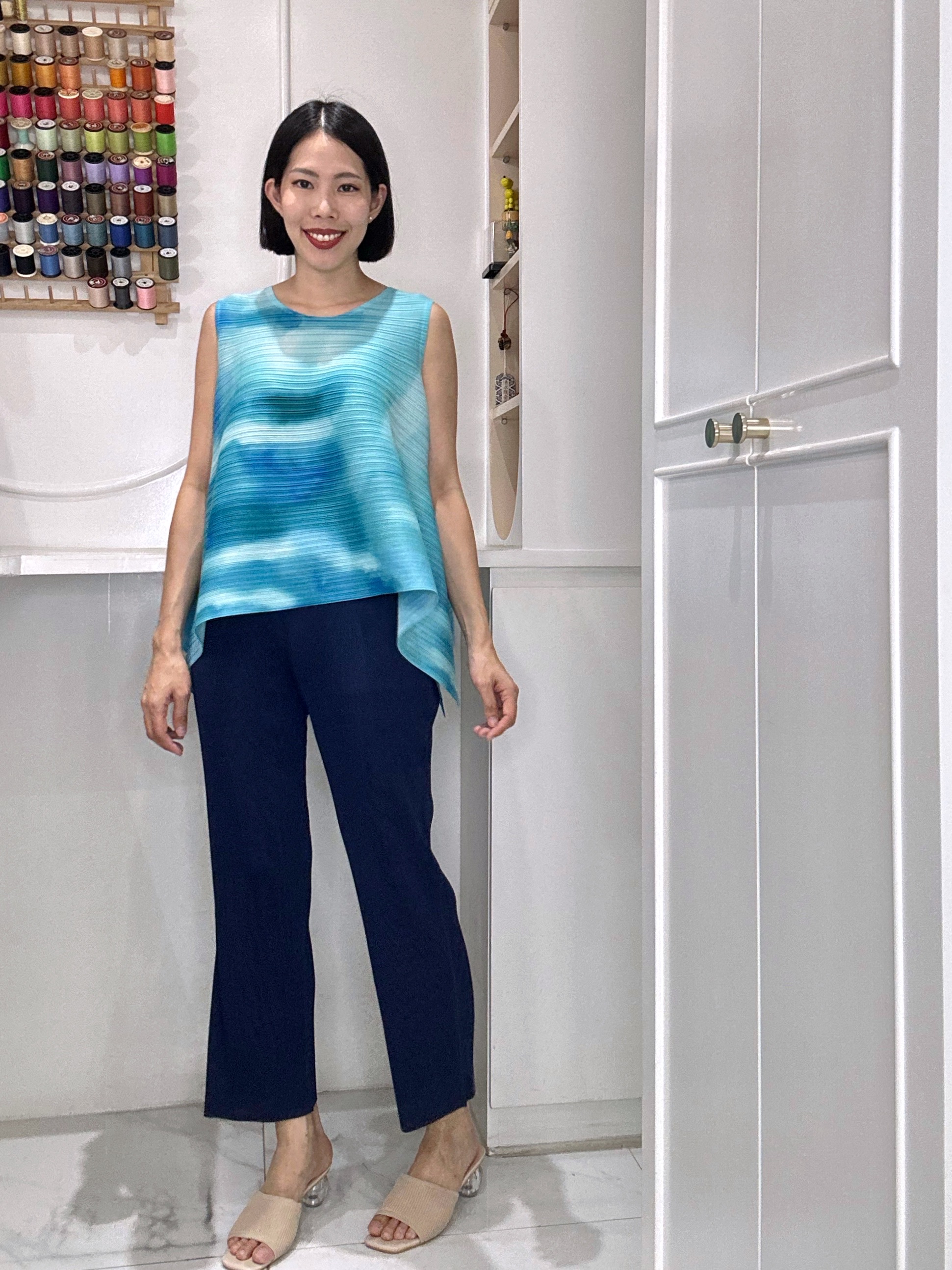 กก.ยาว35นิ้ว 2MUAY รุ่น PP62665 / GJO2368-9 เซ็ตพลีทคุณภาพ SLEEVELESS PRINTED TOP WITH STRAIGHT LEG PANTS PLEATED SET 6 สี FREE SIZE
