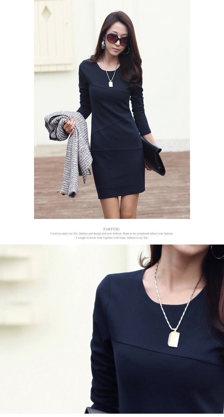 เดรสสีดำ แขนยาว ด้านในเป็นผ้ากำมะหยี่หนานุ่ม งานเกาหลี ไซส์M ตามแบบ