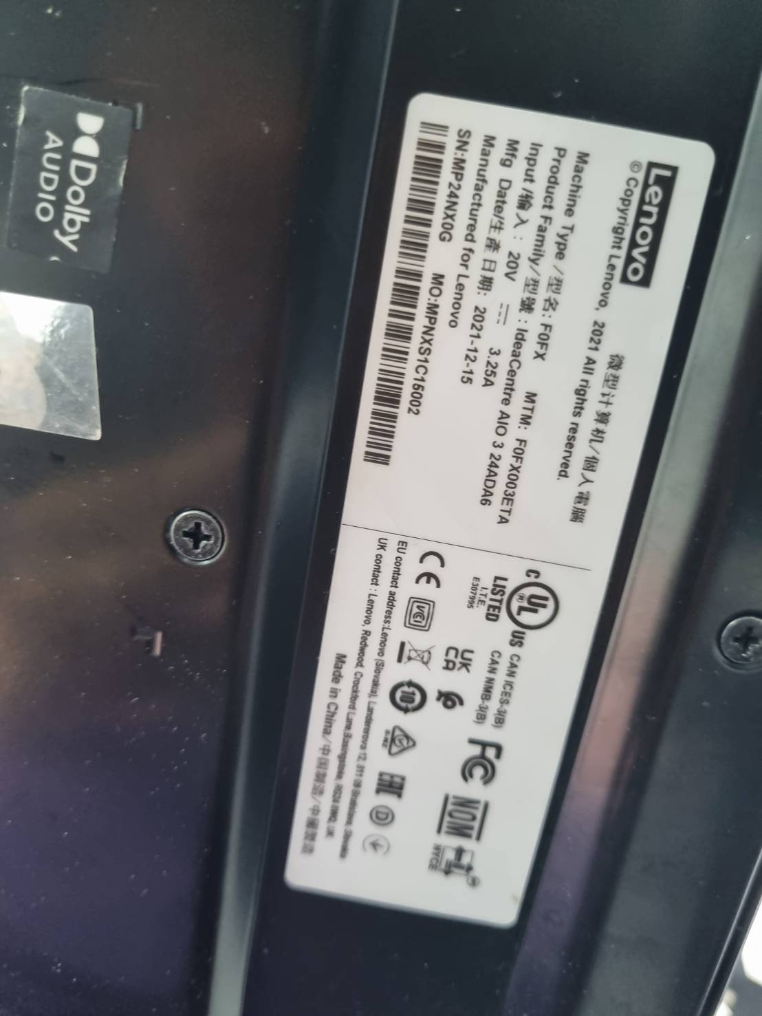 ALL-IN-ONE Lenovo ideaCenter Aio 3 24ADA6 Ryzen5-3500U Ram 8GB SSD 256GB