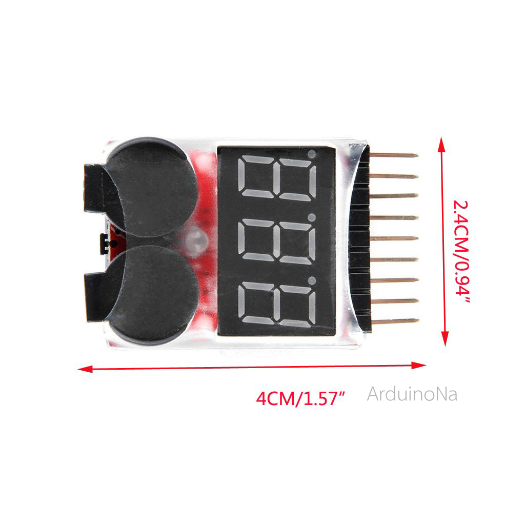 อุปกรณ์วัดแบตลิเธียมและแจ้งเตือนแบตอ่อน 1 - 8 เซลส์ + ลำโพงเตือนแบตอ่อน Lithium Battery Voltage Tester and alarm 1S-8S