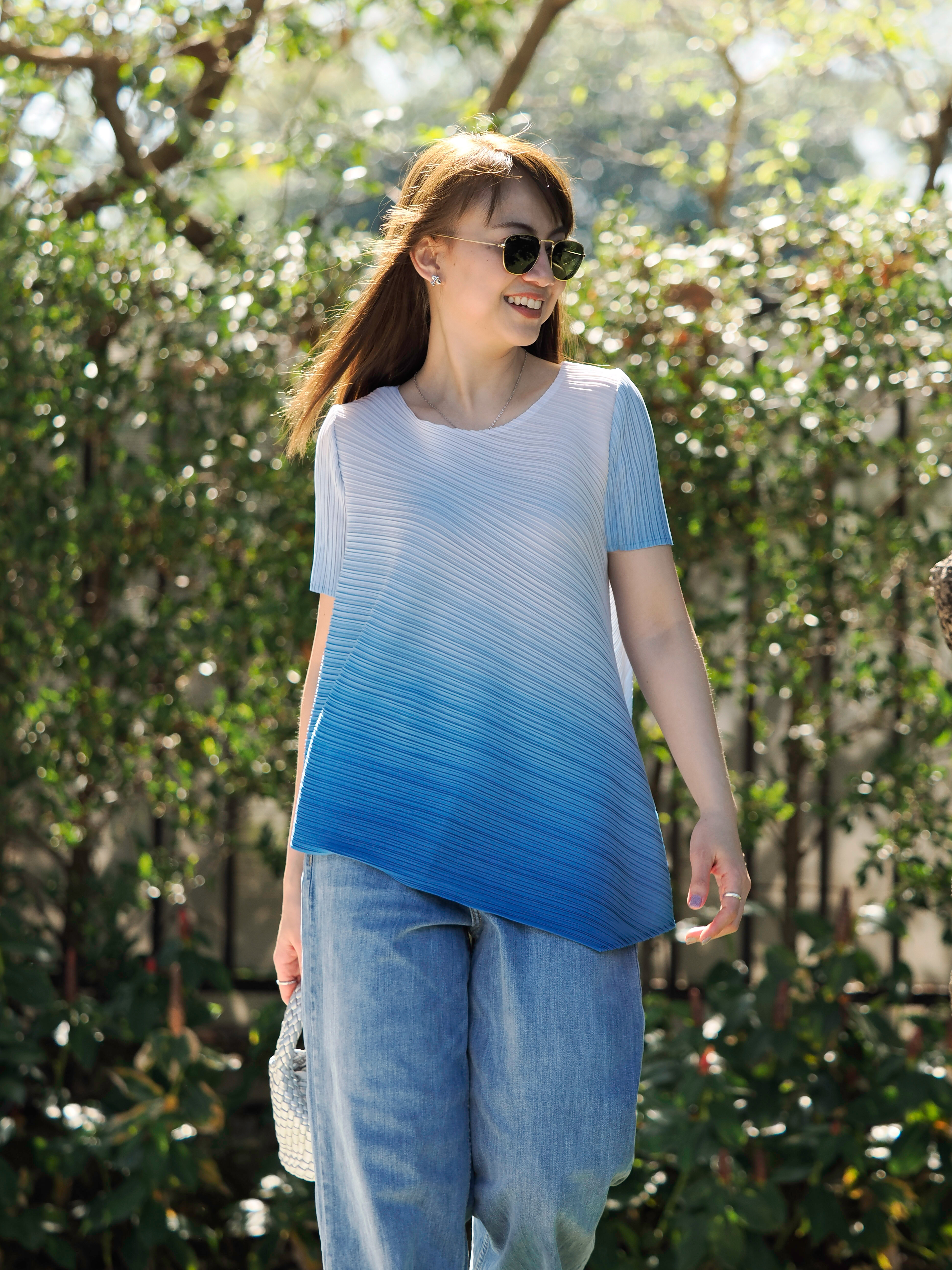 ปรับราคาลง20%!! 2MUAY รุ่น GJO2900-9 เสื้อพลีทคุณภาพ SHORT SLEEVE ASYMMETRIC GRADIENT PLEATED TOP 4 สี FREE SIZE