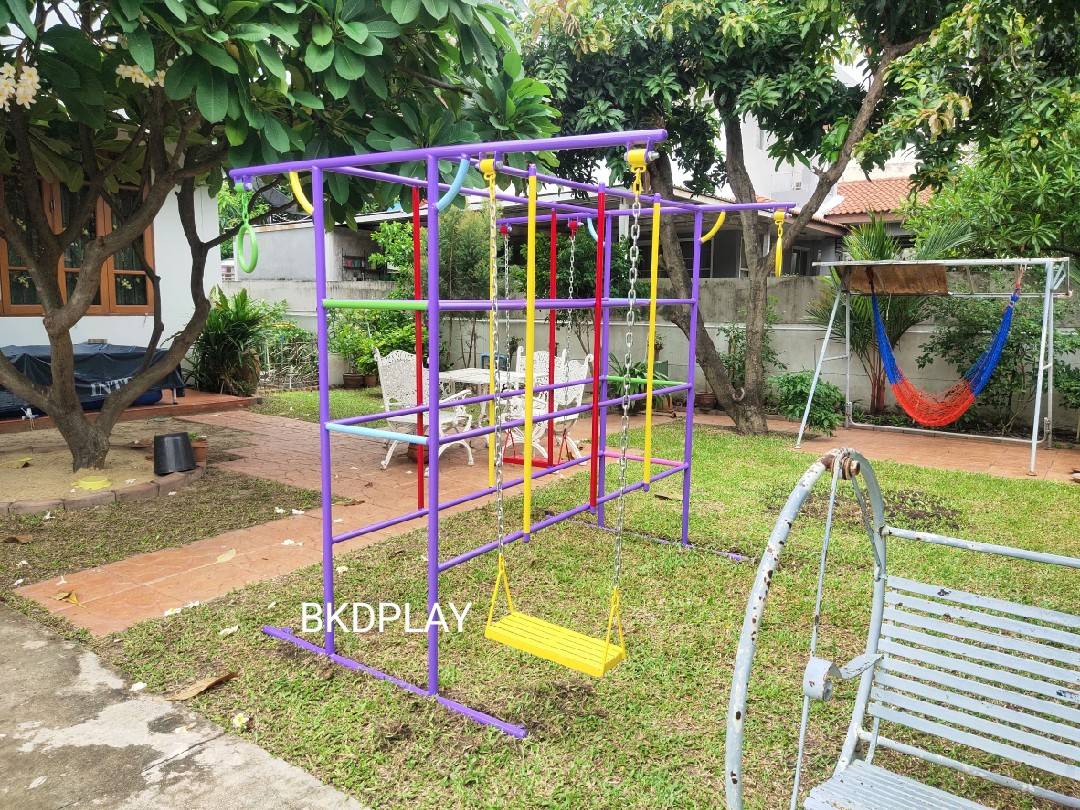 ชุดรวมM เครื่องเล่นสนามกลางแจ้ง เครื่องเล่นสนามแบบเหล็ก ประกอบด้วยชิงช้าปีนป่ายบาร์โหน OutdoorPlayground,ผลิตเครื่องเล่นสนาม,สนามเด็กเล่น,เครื่องเล่นงบสพฐ.ประชารัฐ ราคาโรงงาน ขนาด 150x195x188 ซม.