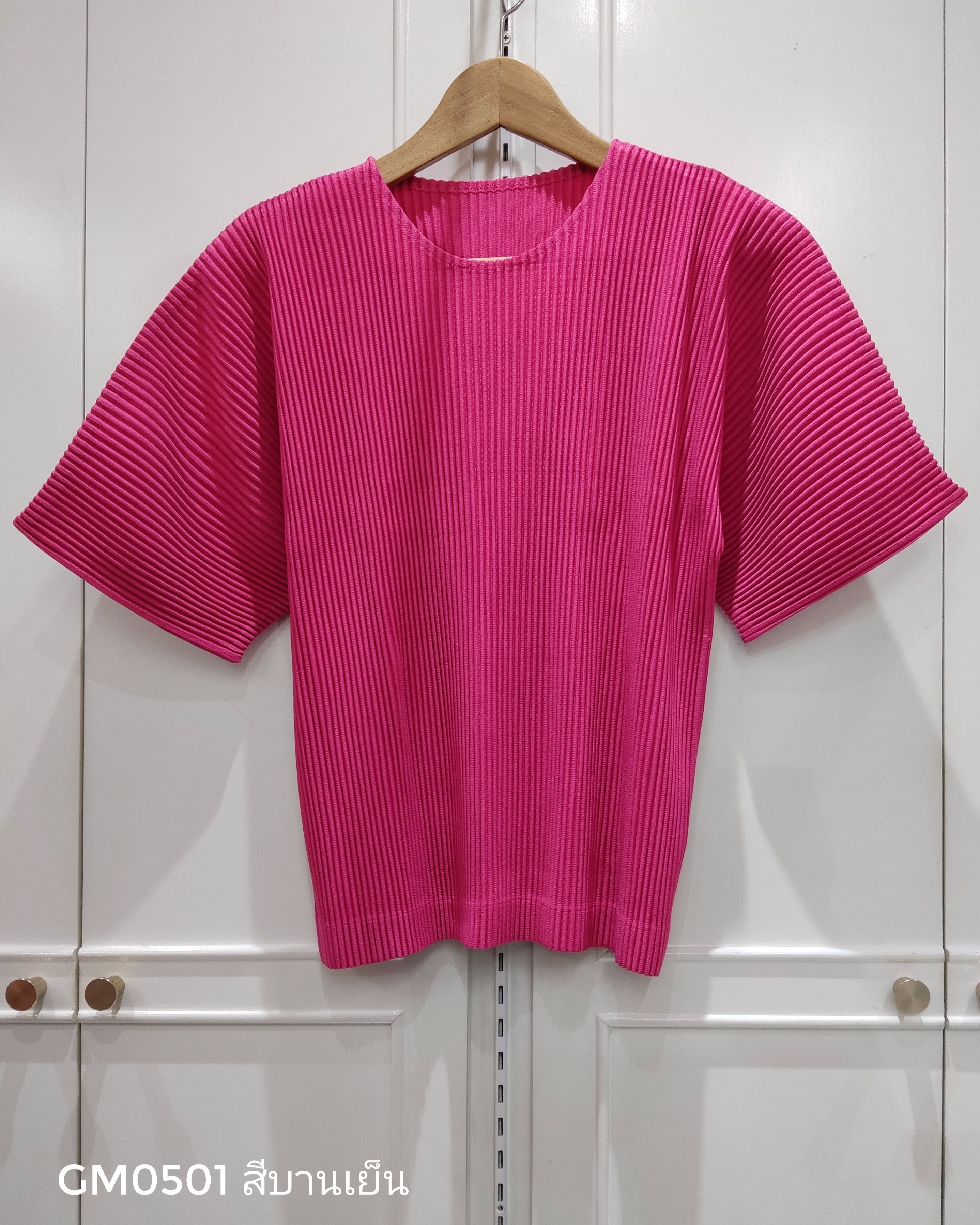 อกถึง42 ยาว22นิ้ว 2MUAY รุ่น GM0501 เสื้ออัดพลีท THICK SHORT SLEEVE PLEATED TOP 24 สี FREE SIZE