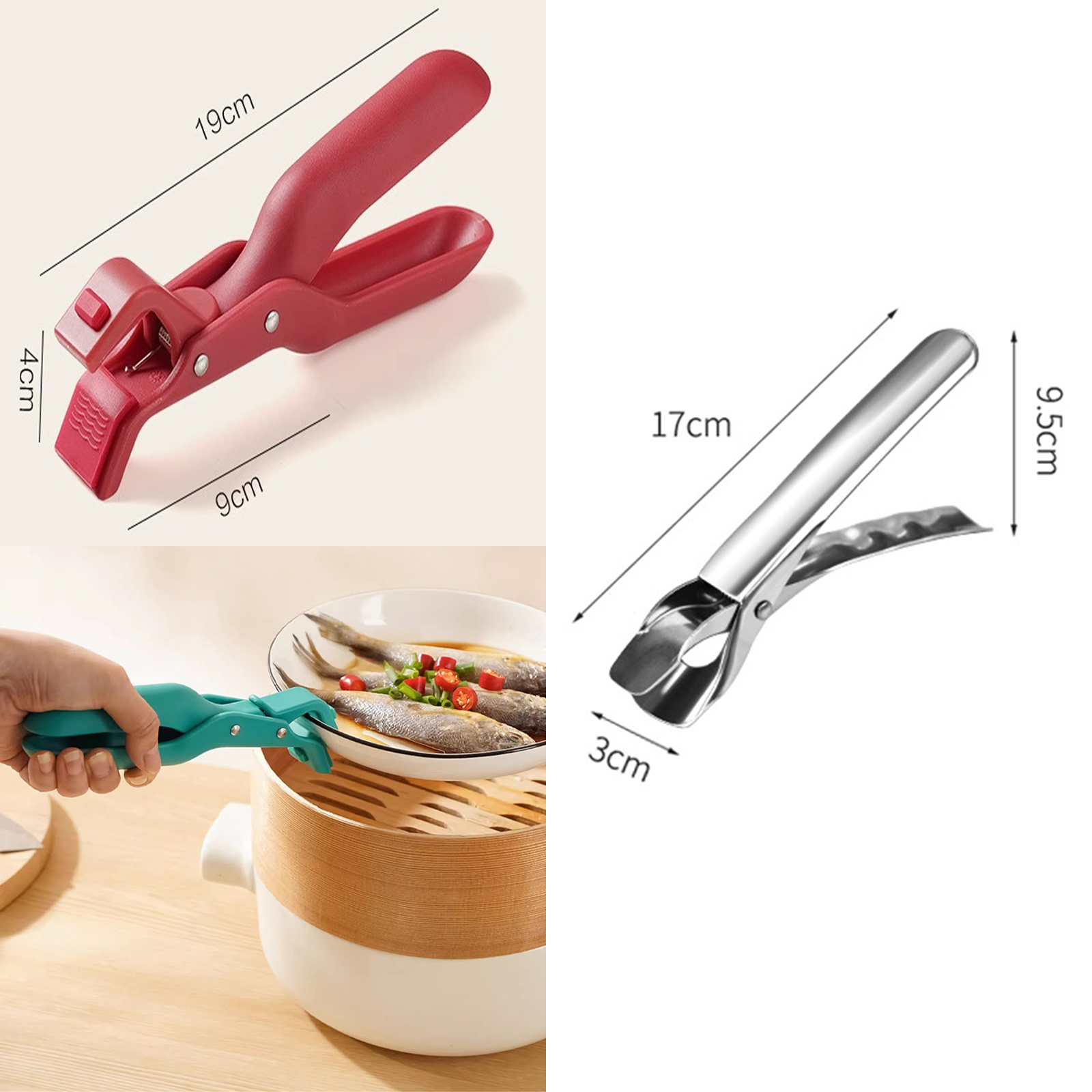 คีมคีบกระทะร้อน หัวตรง/หัวงอ ด้ามจับซิลิโคลน/ด้ามพลาสติก เตาร้อน หมูกระทะ มีสปริง แข็งแรง มีให้เลือกหลายสี