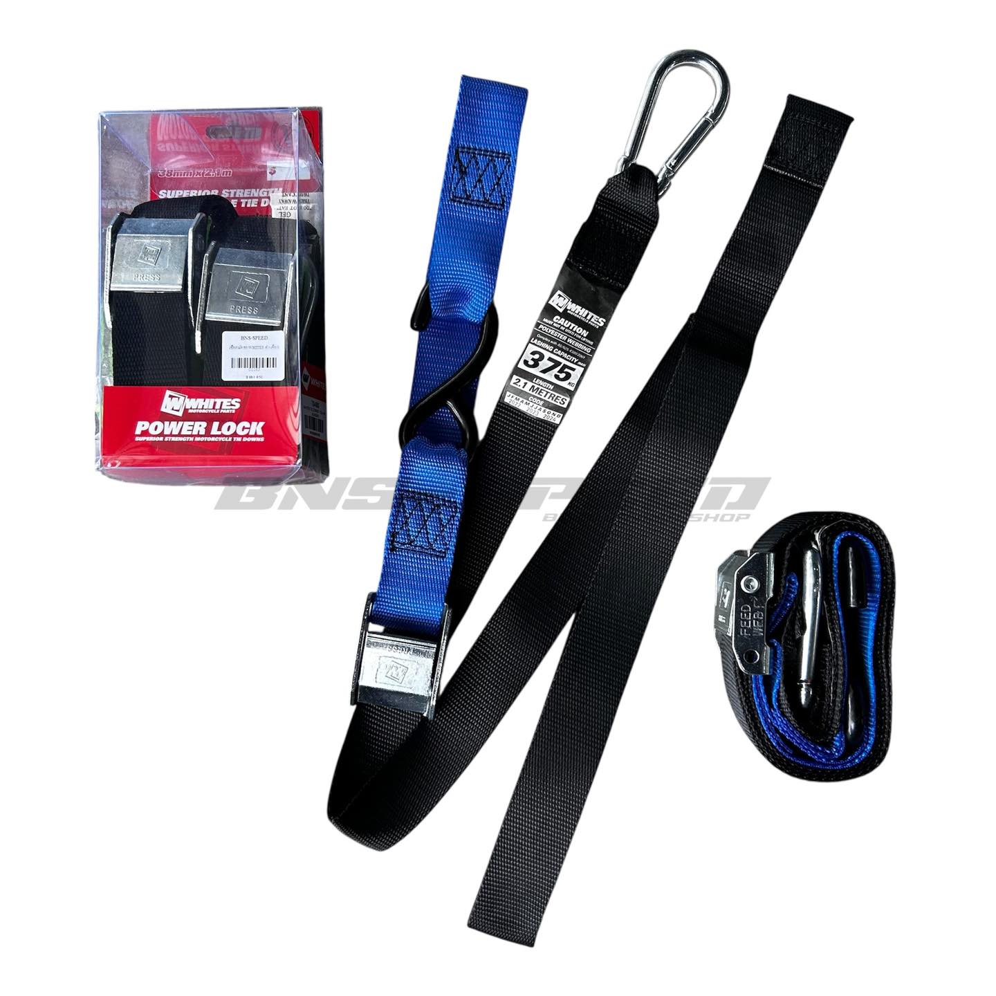 เชือกมัดรถ Whites tie down 38mm ดำ/น้ำเงิน
