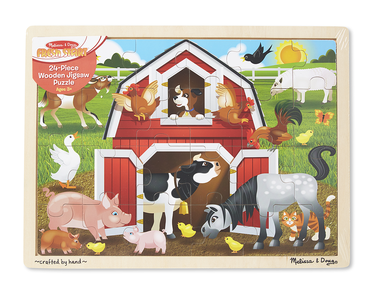 Wooden Jigsaw Puzzle Barnyard 24pc จิ๊กซอไม้ 24 ชิ้น รุ่นฟาร์ม ส่งเสริมให้รู้จักคิด และการมีสมาธิ, Melissa & Doug