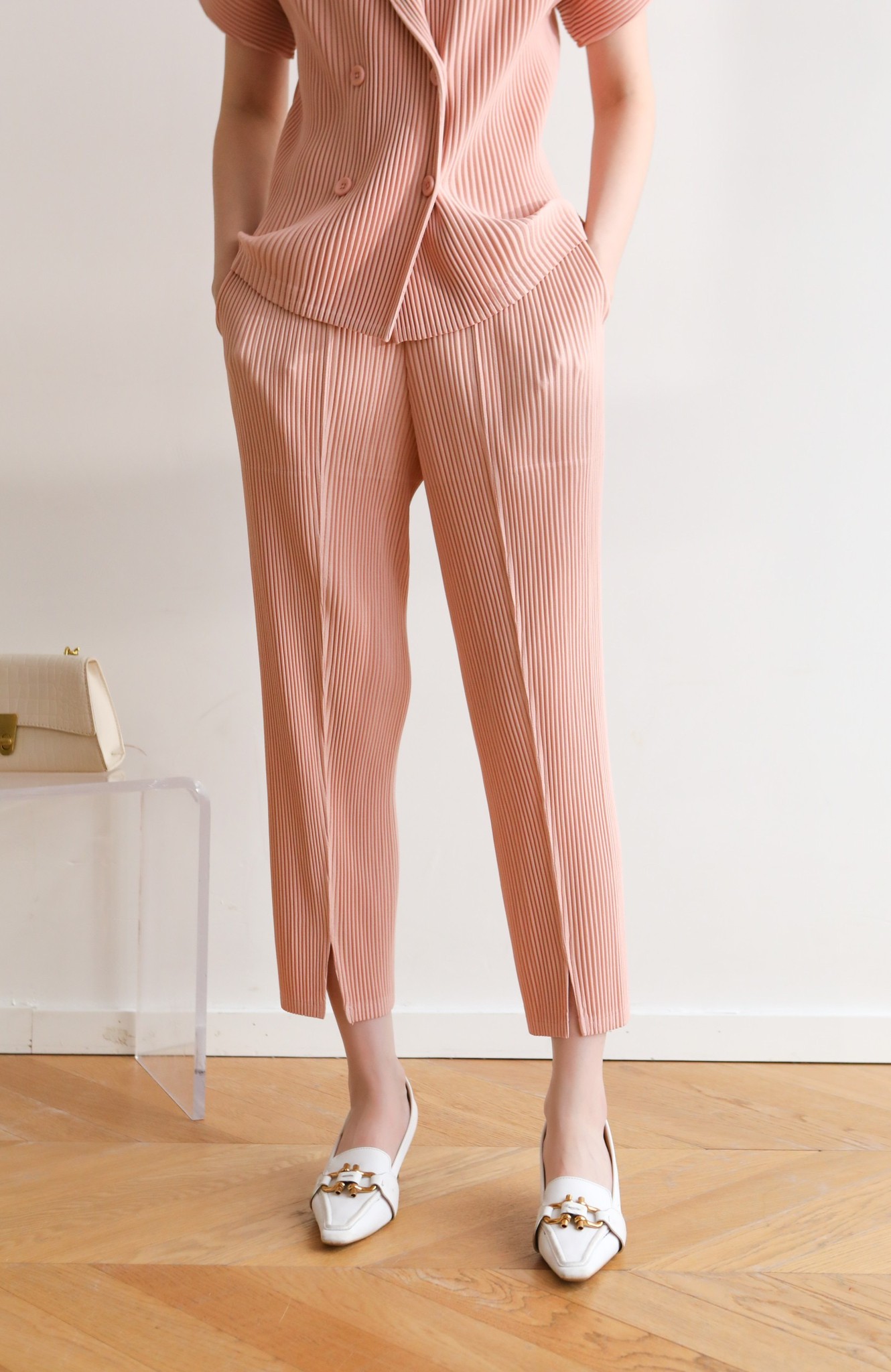 ยาว36,37นิ้ว!! 2MUAY รุ่น GJO8769 กางเกงผ้าหนาอัดพลีท THICK SLIM SPILT FRONT PLEATED PANTS 14 สี FREE SIZE