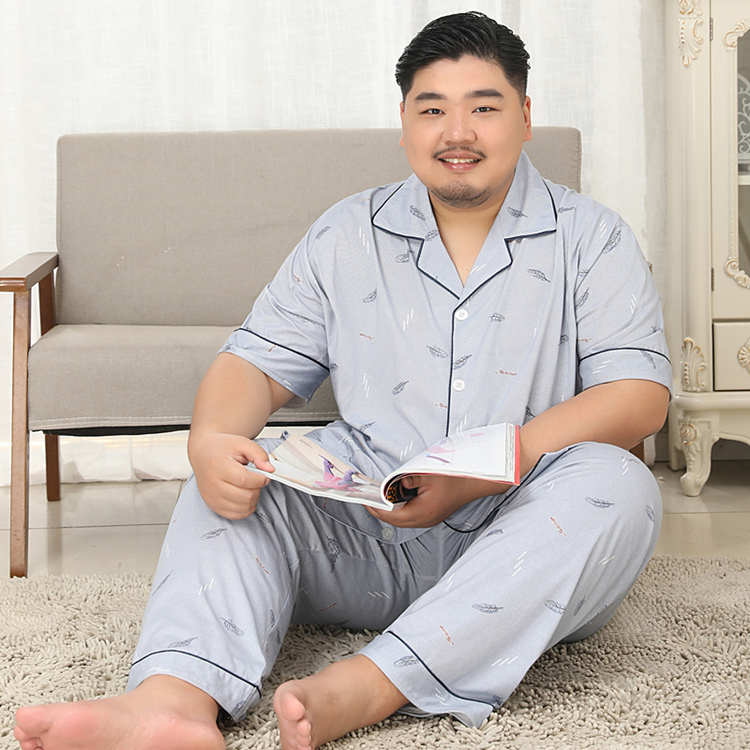 ชุดนอนผู้ชายอ้วน ลายขนนก แขนสั้น-ขายาว ไซส์ใหญ่