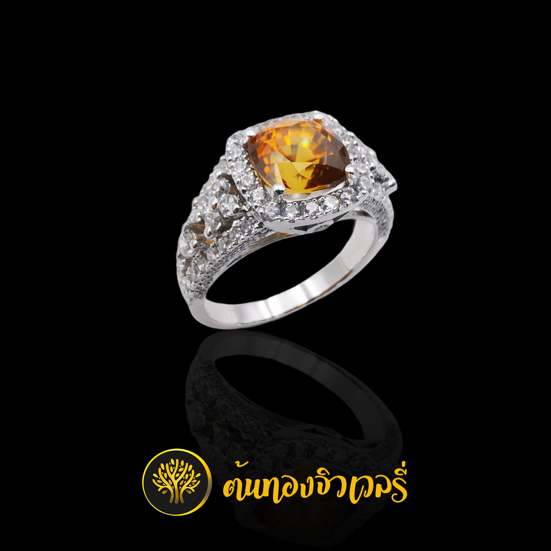 แหวนเงิน พลอยบุษราคัม เพชรจัดเต็ม สวยๆเน้นๆ บุษราคัม เด่นๆ ครับ