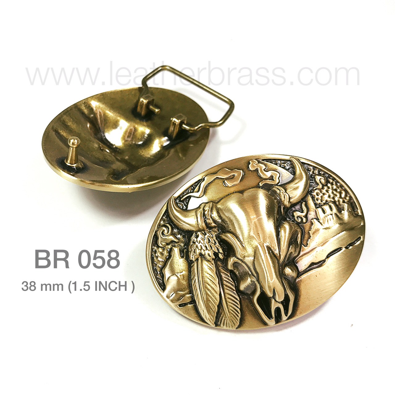 BR058 หัวเข็มขัดลายกระทิง ขนาด 38มิล หรือ 1.5 นิ้ว เนื้อทองเหลือง อะไหล่ช่างหนัง leatherbrass **ราคาต่อชิ้น**