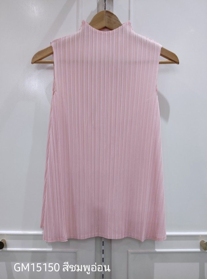 อกถึง48 2MUAY BASIC GM15150 เสื้ออัดพลีท SLEEVELESS HIGH NECK PLEATED TOP 17 สี FREE SIZE