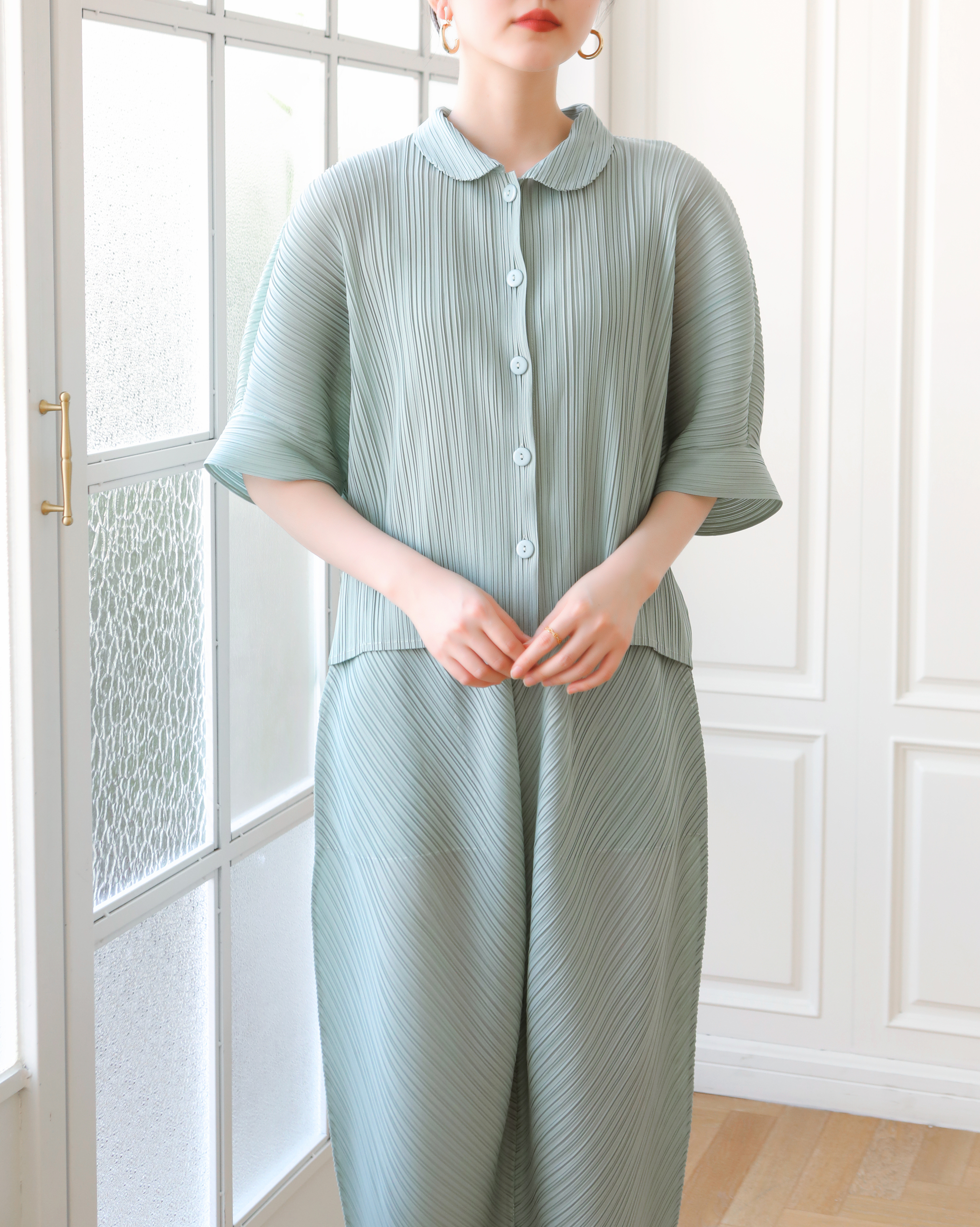 2MUAY รุ่น GJO3697 เสื้อผู้หญิง เสื้อพลีทคุณภาพ 12 สี FREE SIZE EVERYDAY COLLAR BUTTON FRONT PLEATED TOP