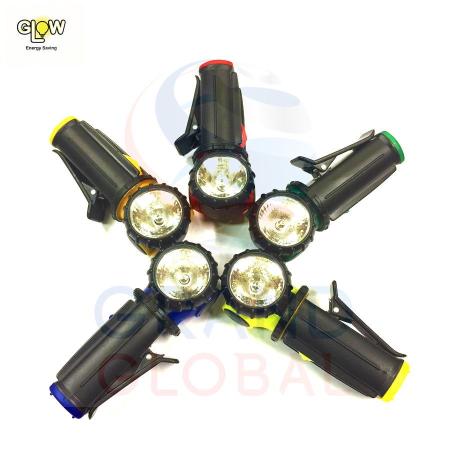 GLOW ไฟฉาย มินิ Swivel Head Mini Flashlight With Clip แบบใส่ถ่าน ตัวหนีบ หัวหมุน ปรับทิศทาง ไฟวอร์มไวท์ คละสี 1 ชิ้น