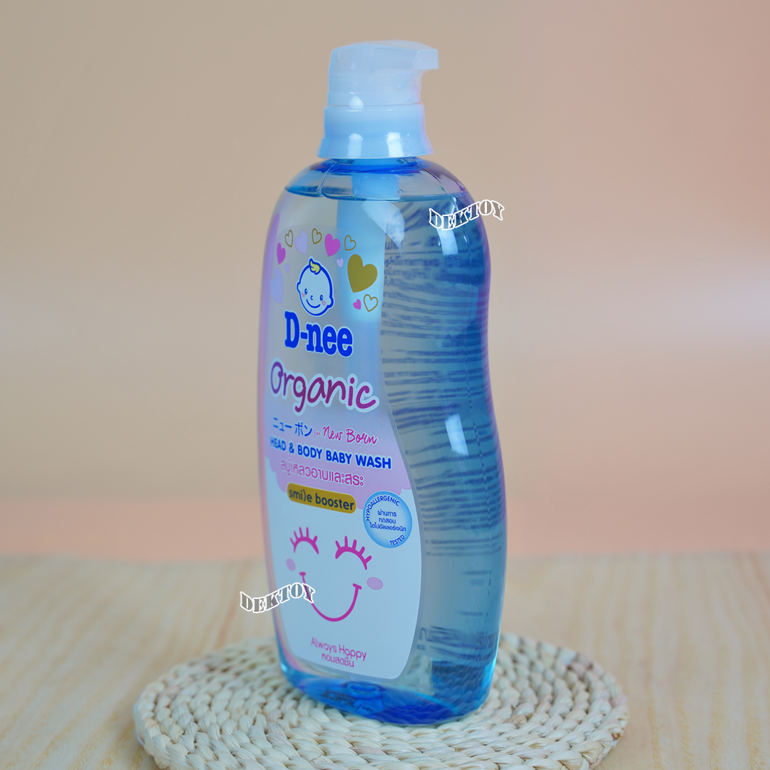 สบู่เหลว อาบน้ำสระผม D-nee Smile booster ดีนี่ ออร์แกนิค ออลเวย์ส แฮปปี้ สไมล์ บูสเตอร์ ซีรี่ส์ 800 มล. สีฟ้า