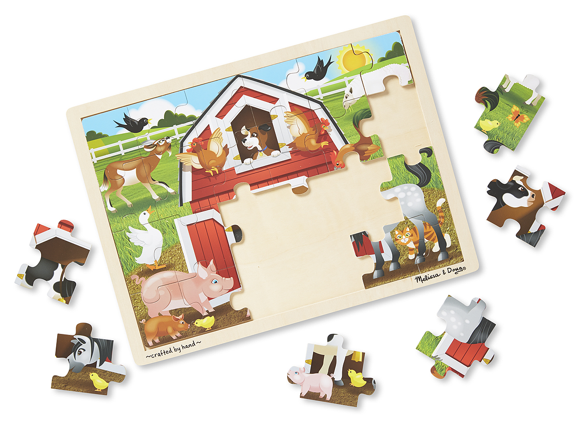 Wooden Jigsaw Puzzle Barnyard 24pc จิ๊กซอไม้ 24 ชิ้น รุ่นฟาร์ม ส่งเสริมให้รู้จักคิด และการมีสมาธิ, Melissa & Doug