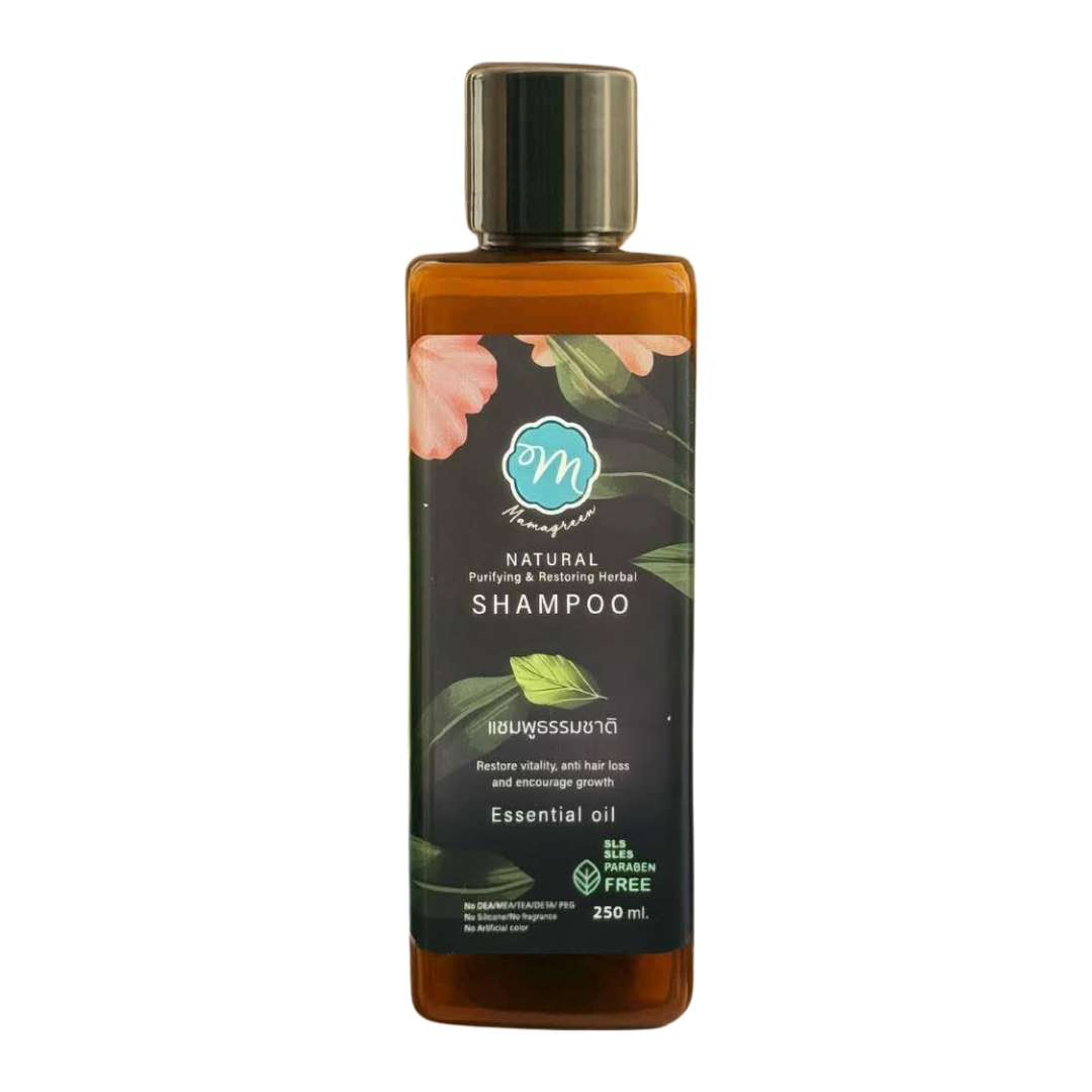 Mamagreen Natural Purifying & Restoring Herbal Shampoo แชมพูสระผมธรรมชาติโปรตีนและสนุนไพร