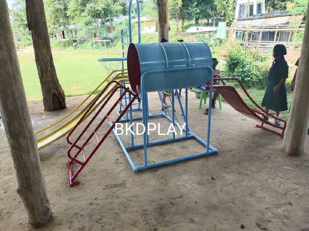 เครื่องเล่นสนามชุดรวมD ประกอบด้วยสไลเดอร์ปีนป่ายแป้นบาสและถังลอด, เครื่องเล่นสนามกลางแจ้ง , เครื่องเล่นสนามเหล็ก, ของเล่น, OutdoorPlayground,สนามเด็กเล่น,เครื่องเล่นงบสพฐ.ประชารัฐ ราคาโรงงาน