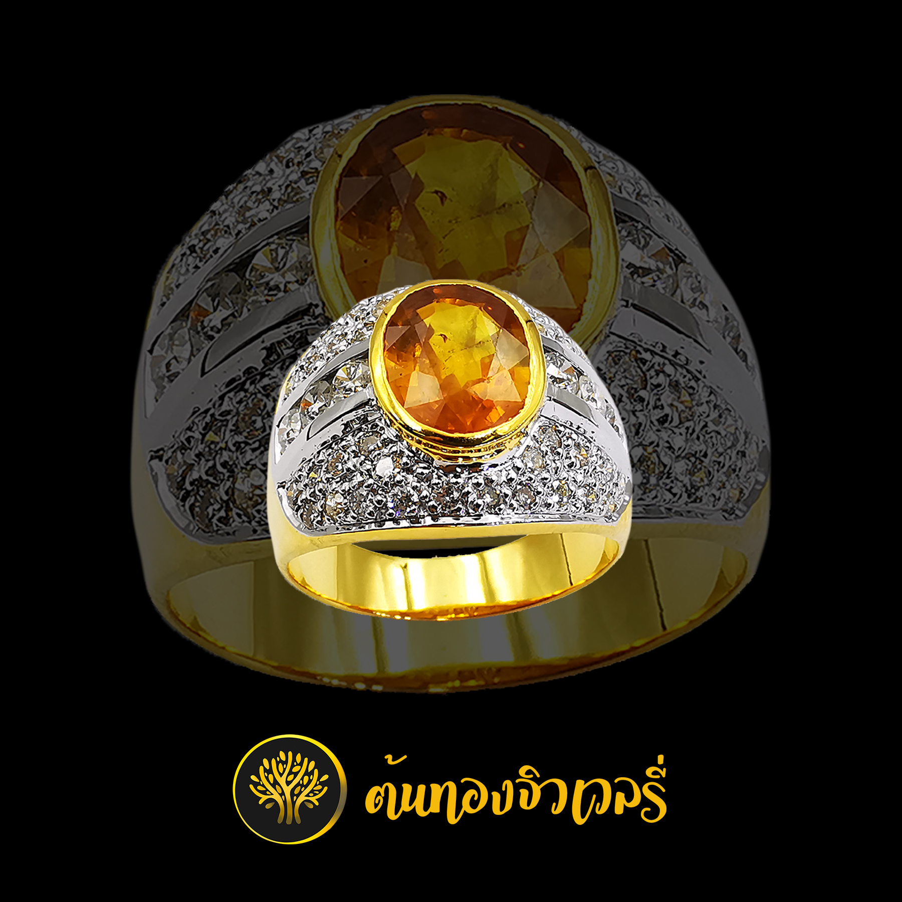 แหวนพลอยบุษราคัม ล้อมเพชร แน่นๆ พลอยเด่นๆ เพชรแน่นๆ สุดจัดครับงานนี้