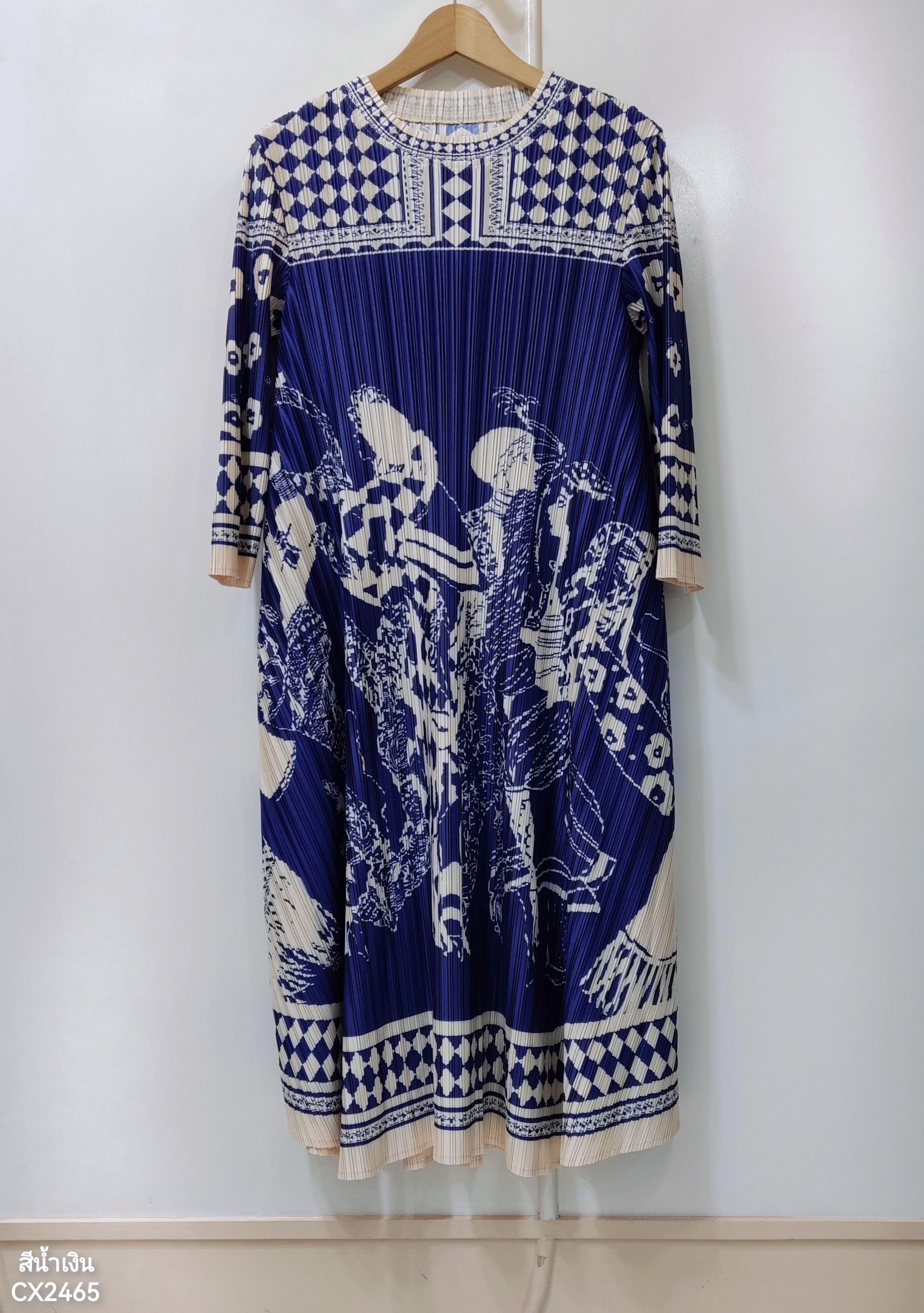 ปรับราคาลง30%!! 2MUAY รุ่น CX2465 เดรสพลีทคุณภาพ ROUND NECK LONG SLEEVE PRINTED PLEATED DRESS 4 สี FREE SIZE